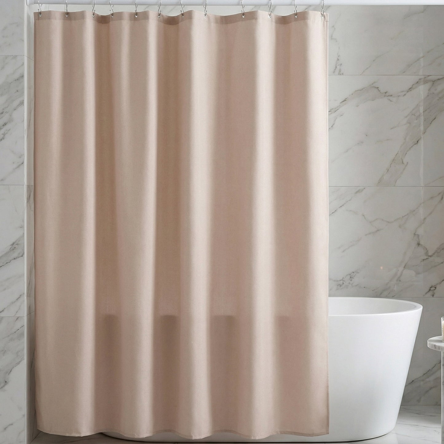 Unique Bargains Solid Color Linen-Like Shower Curtain with Hooks Beige 71"W x 71"L