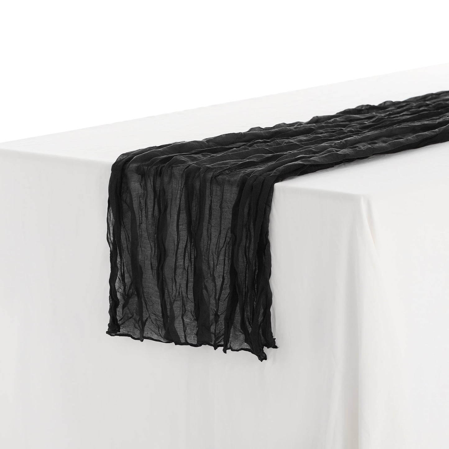 Unique Bargains Solid Color Table Runner Crinkle Fabric Table Banner (6 Count) Black 35"x118"