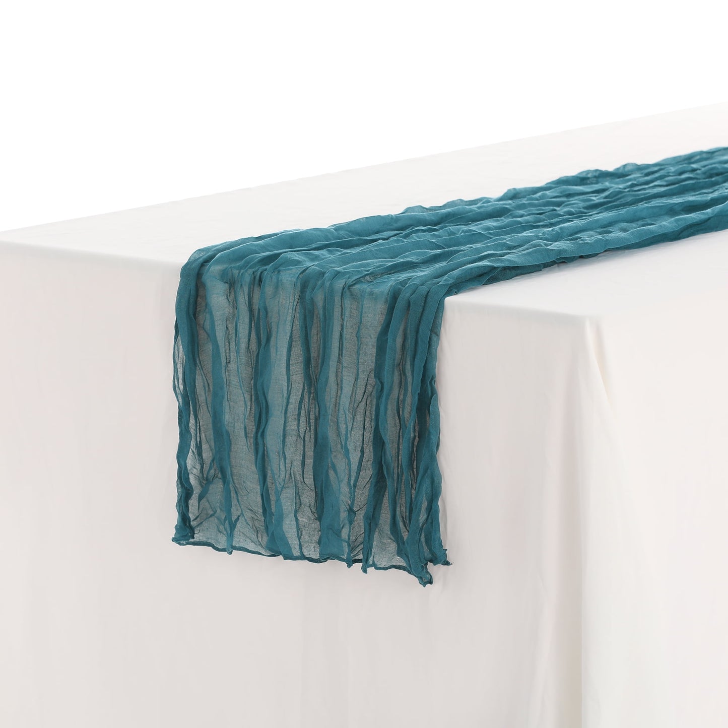 Unique Bargains Solid Color Table Runner Crinkle Fabric Table Banner (6 Count) Blue 35"x71"