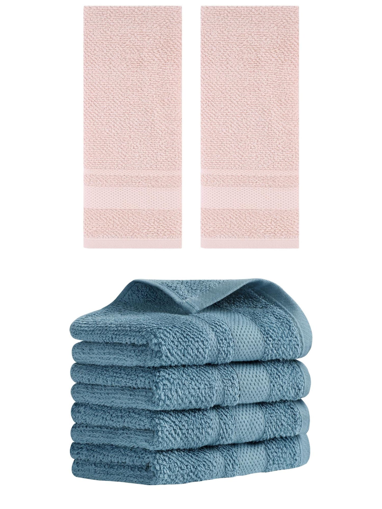 Unique Bargains Solid Hand Towels Absorbent Towel for Bath Kitchen Blue/Pink 6 Pack