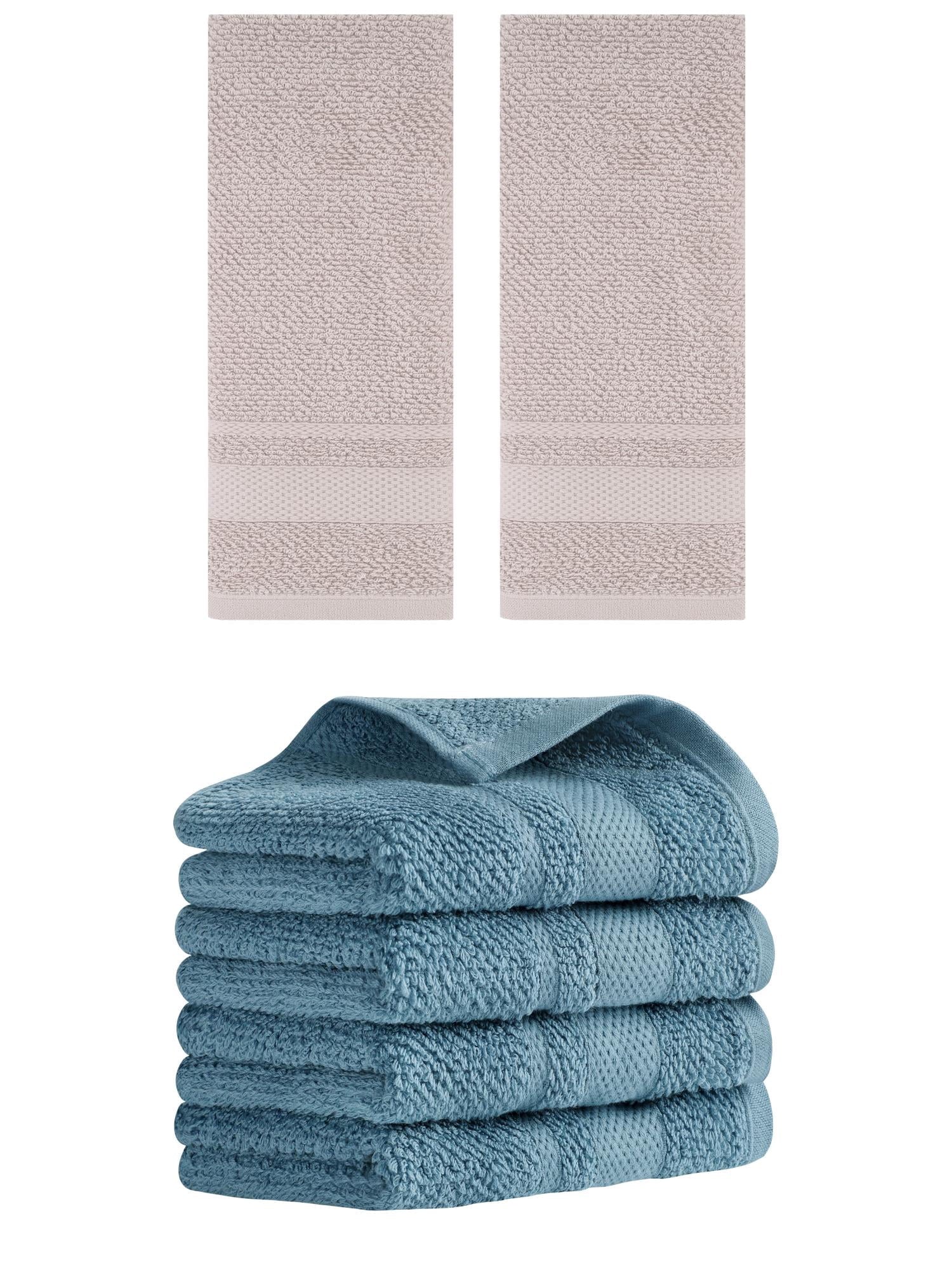 Unique Bargains Solid Hand Towels Absorbent Towel for Bath Kitchen Brown/Blue 6 Pack