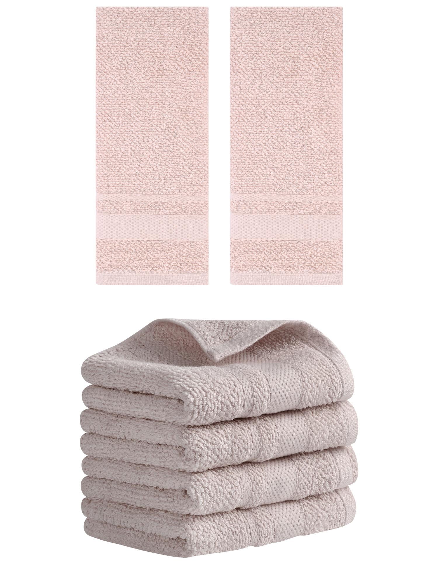 Unique Bargains Solid Hand Towels Absorbent Towel for Bath Kitchen Pink/Brown 6 Pack