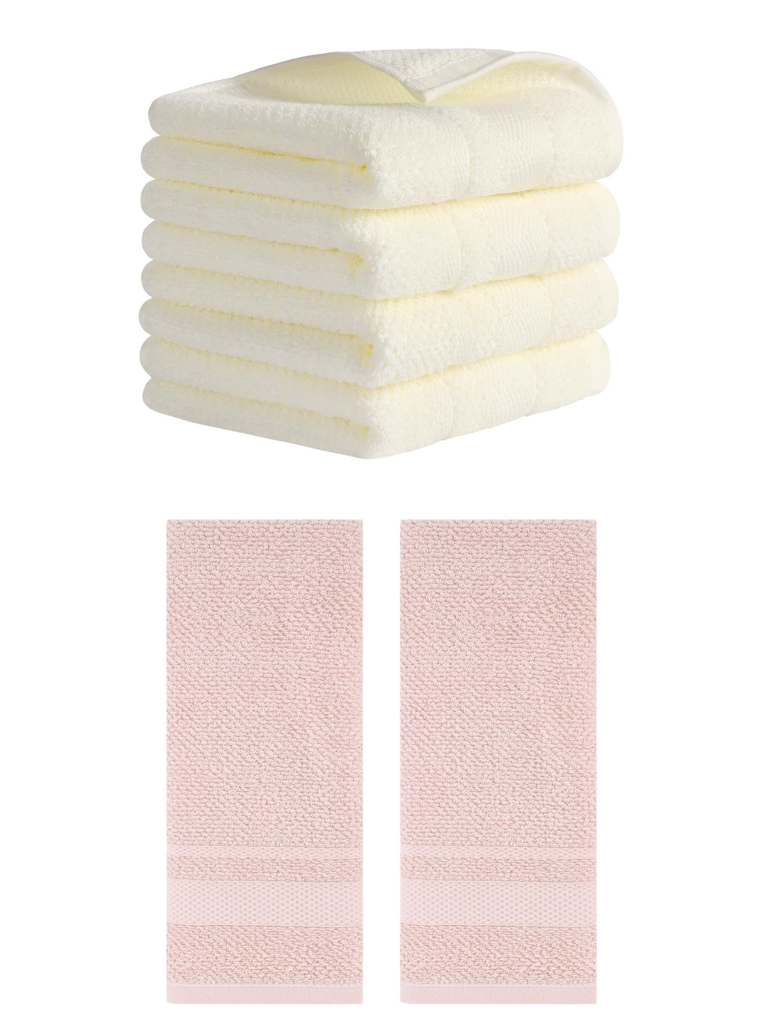 Unique Bargains Solid Hand Towels Absorbent Towel for Bath Kitchen White/Pink 6 Pack