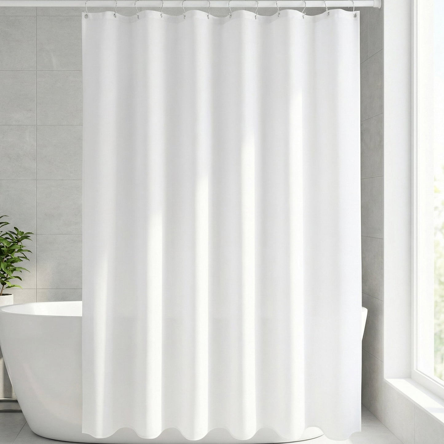 Unique Bargains Solid Polyester Shower Curtain Sets with 12 Hooks White 71"W x 71"L