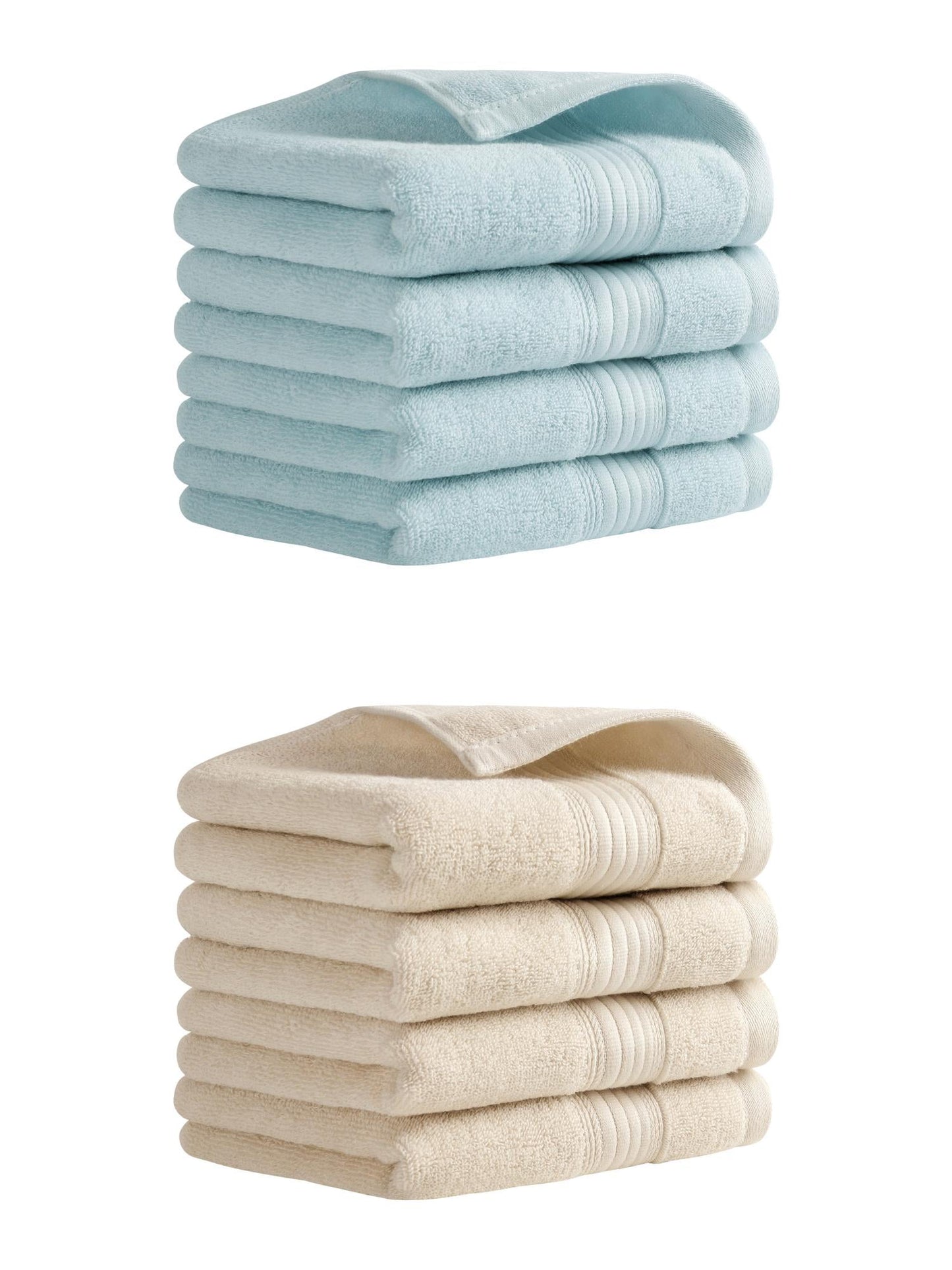 Unique Bargains Solid Striped Cotton Hand Towel Set 13" x 29" Beige/Blue 8 Pack