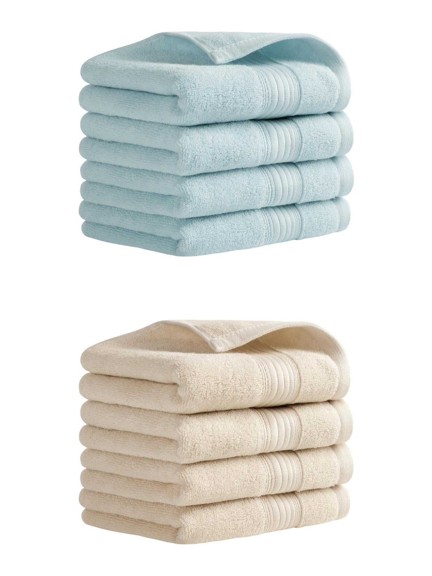 Unique Bargains Solid Striped Cotton Hand Towel Set 13" x 29" Beige/Blue 8 Pack