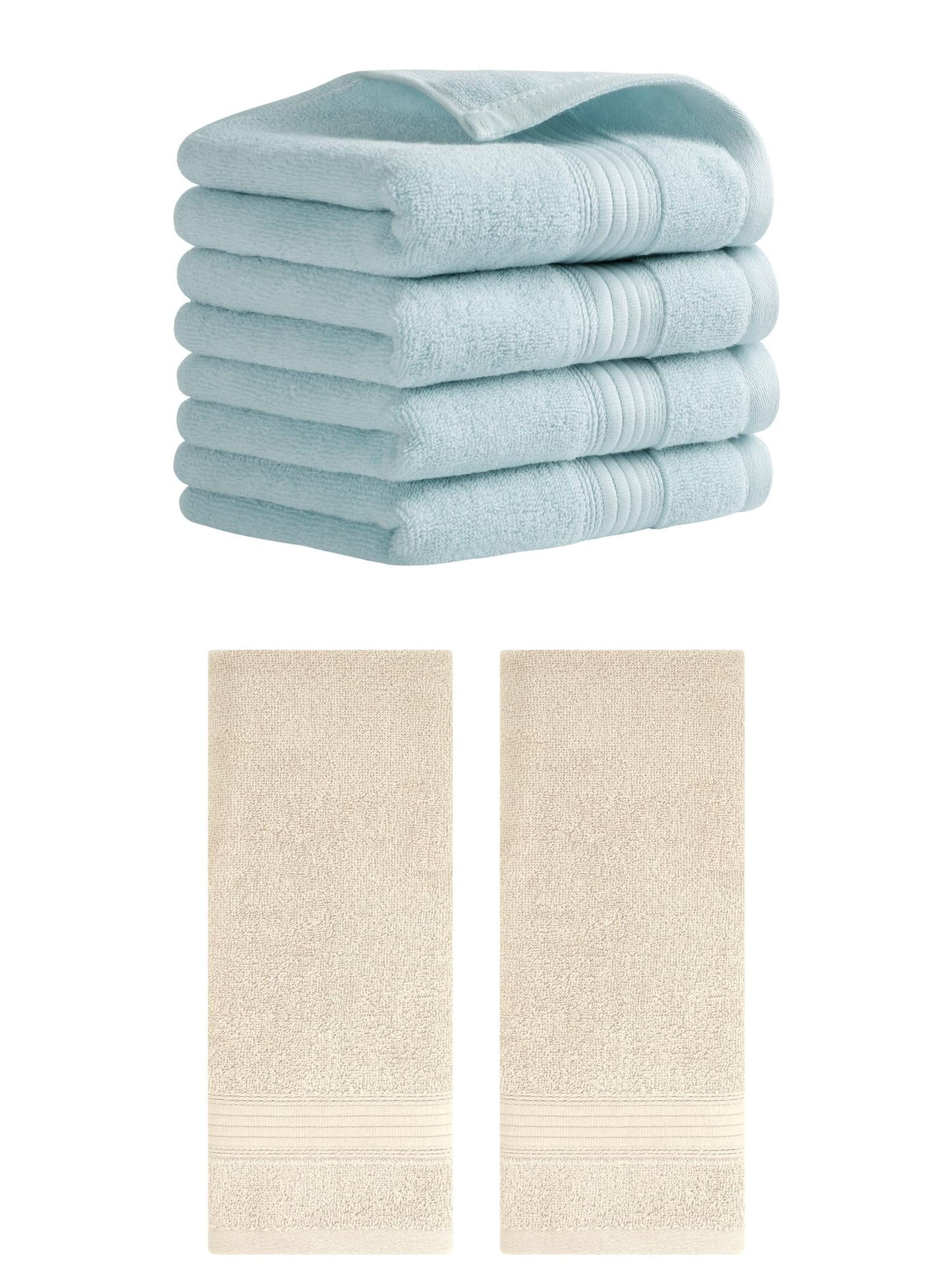 Unique Bargains Solid Striped Cotton Hand Towel Set 13" x 29" Blue/Beige 6 Pack