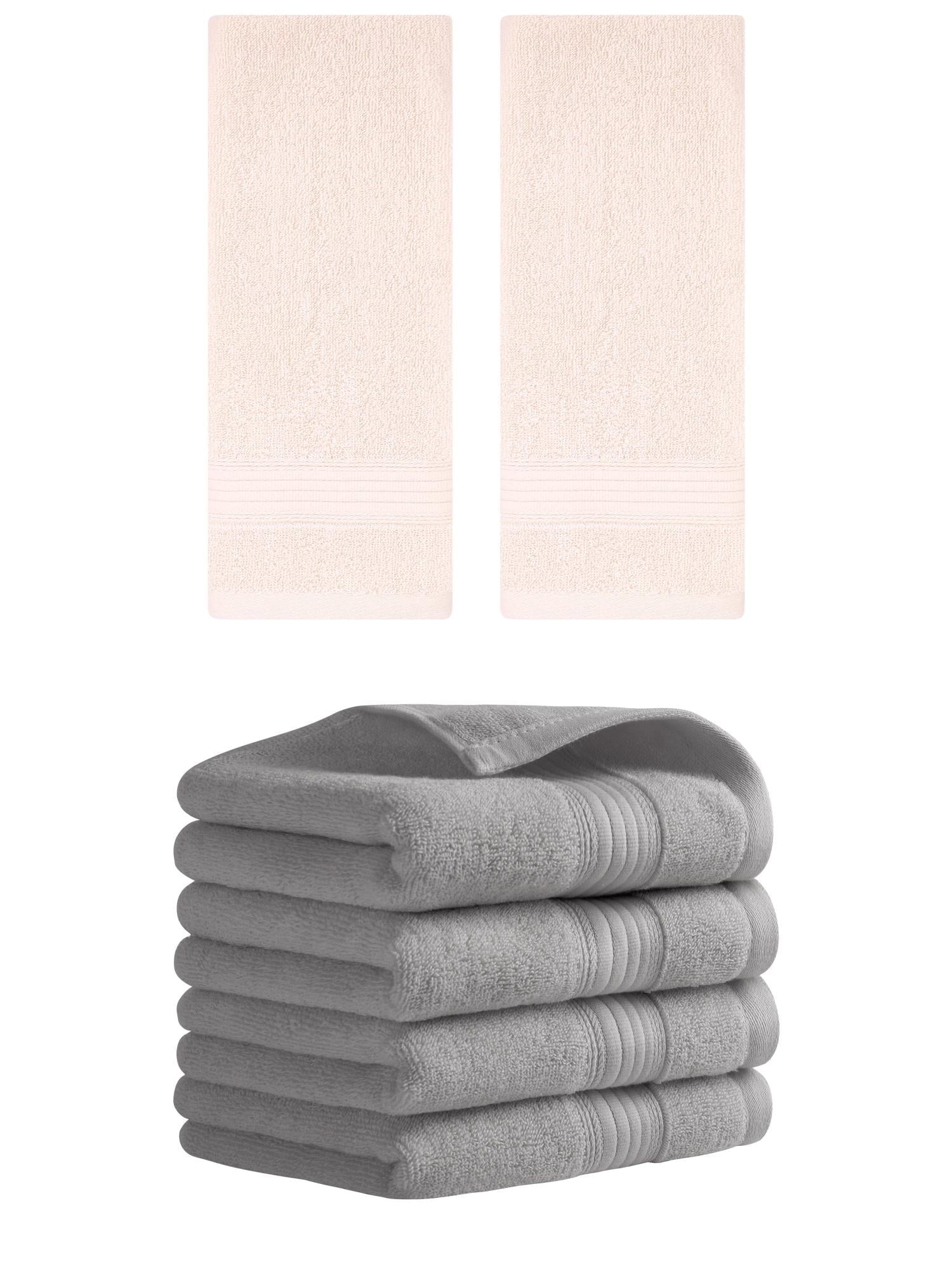Unique Bargains Solid Striped Cotton Hand Towel Set 13" x 29" Grey/Pink 6 Pack