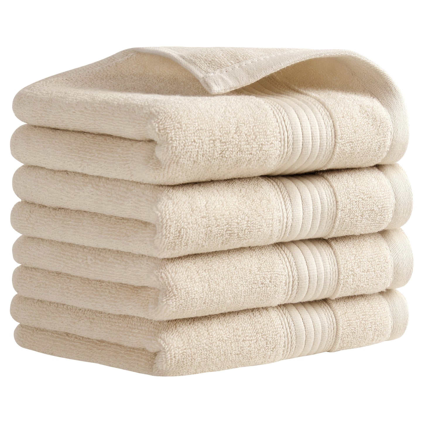 Unique Bargains Solid Striped Hand Towel Set 13" x 29" Cotton Soft Towels Beige 4-Piece