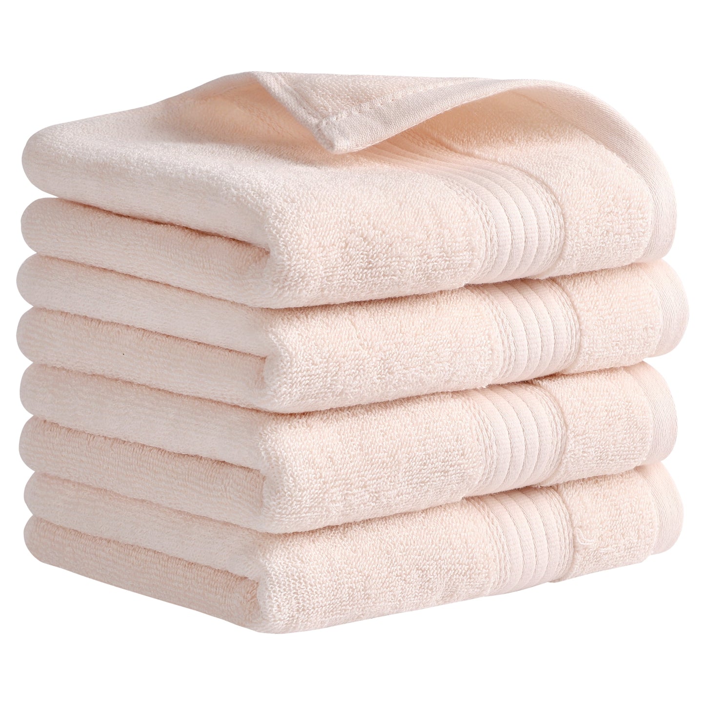 Unique Bargains Solid Striped Hand Towel Set 13" x 29" Cotton Soft Towels Pink 4-Piece