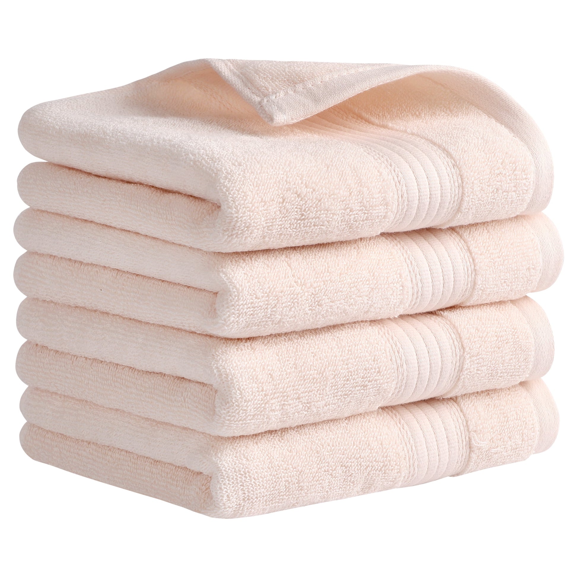 Unique Bargains Solid Striped Hand Towel Set 13" x 29" Cotton Soft Towels Pink 4-Piece