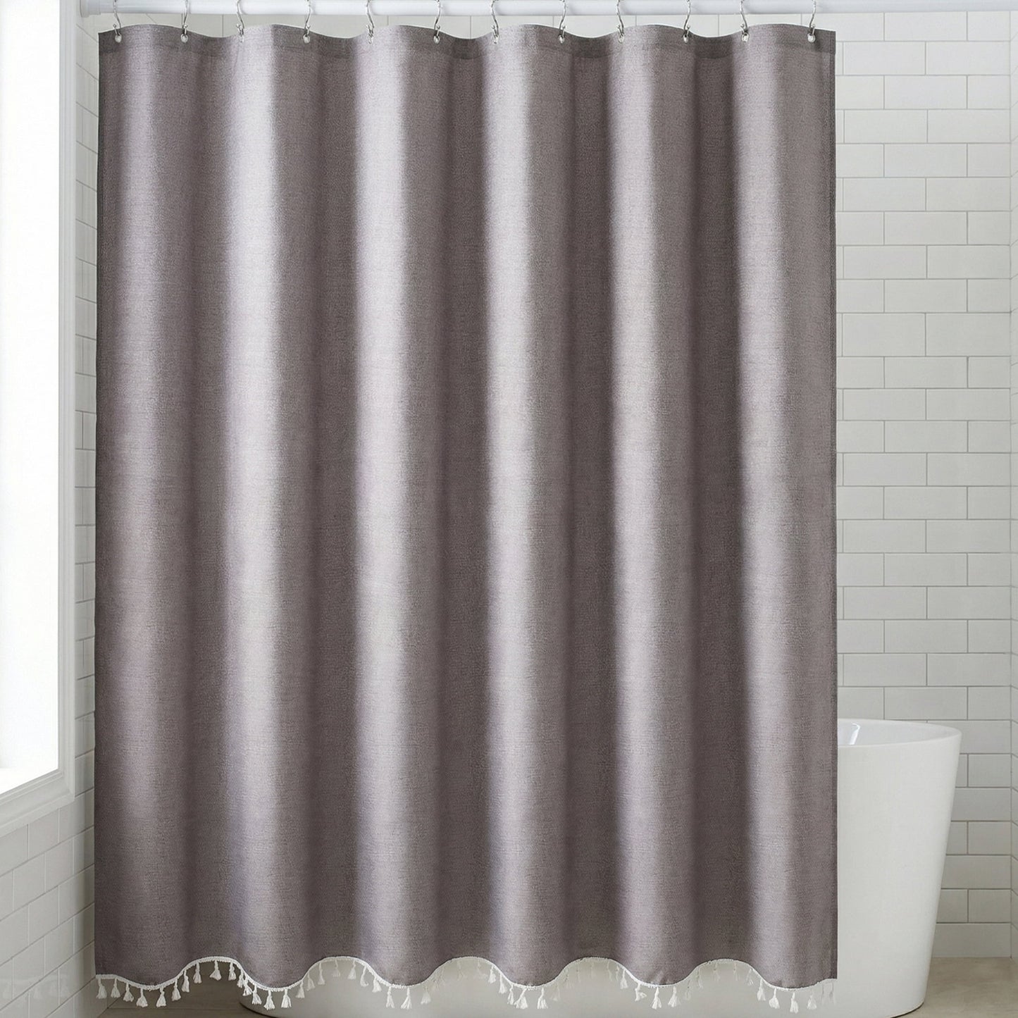 Unique Bargains Solid Trimmed Shower Curtain Sets with 12 Hooks Grey 71"W x 71"L