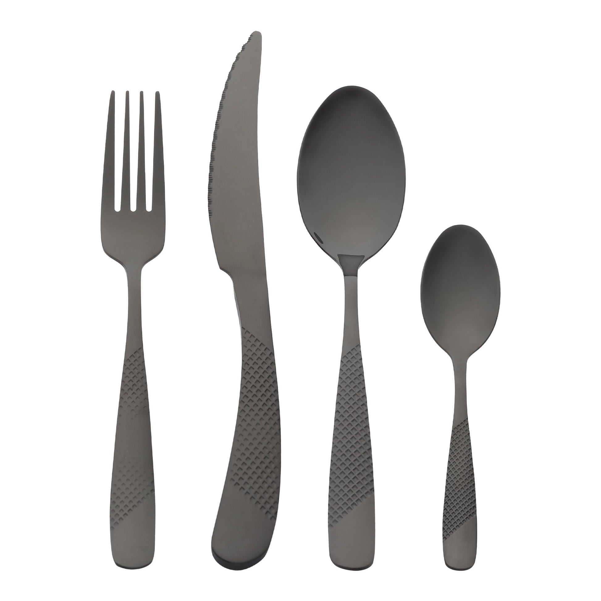Unique Bargains Stainless Steel Flatware Set Black 24 Pcs