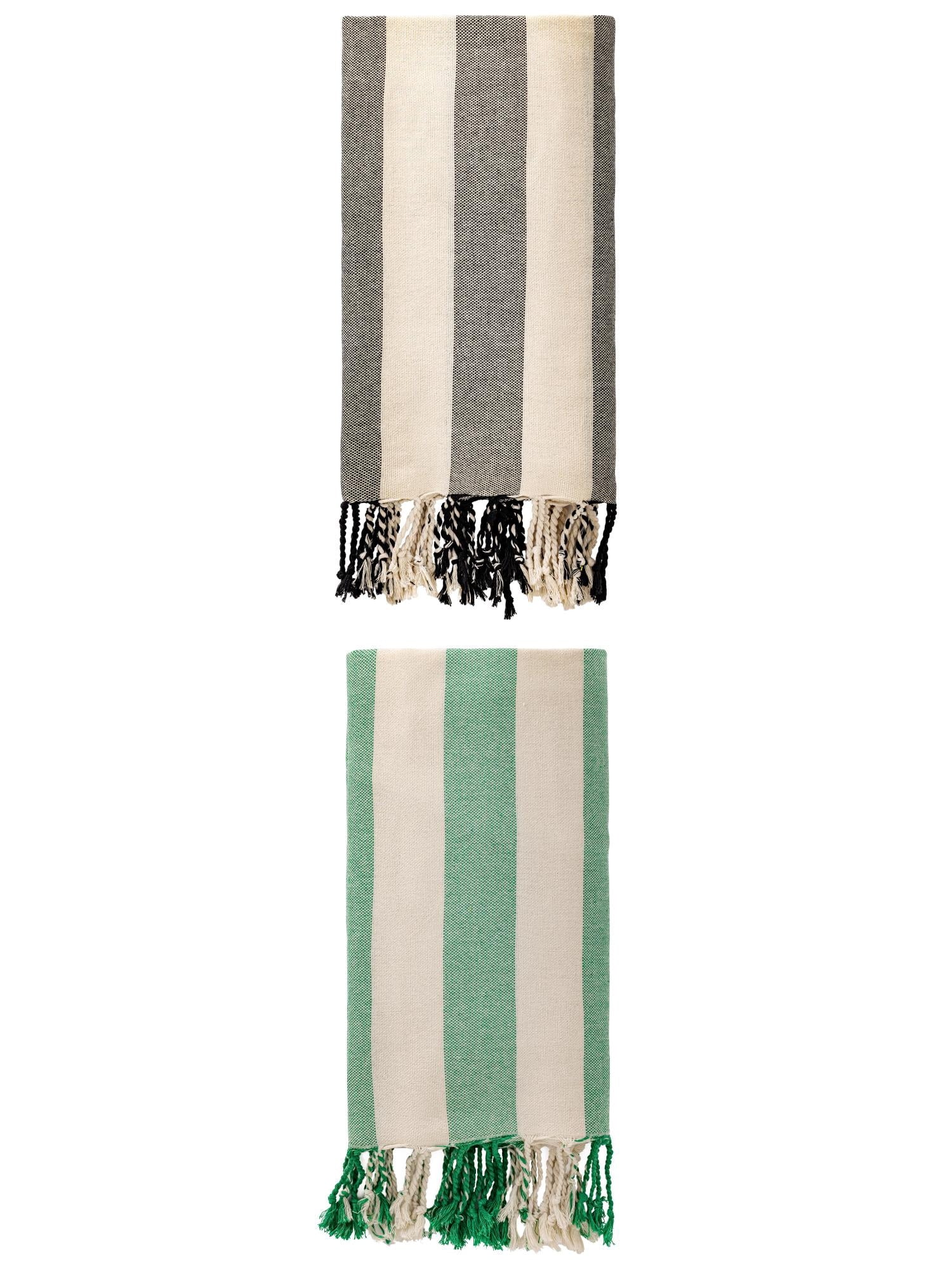 Unique Bargains Stripe Lightweight Absorbent Beach Towel 2 Pack Green 71"x40"