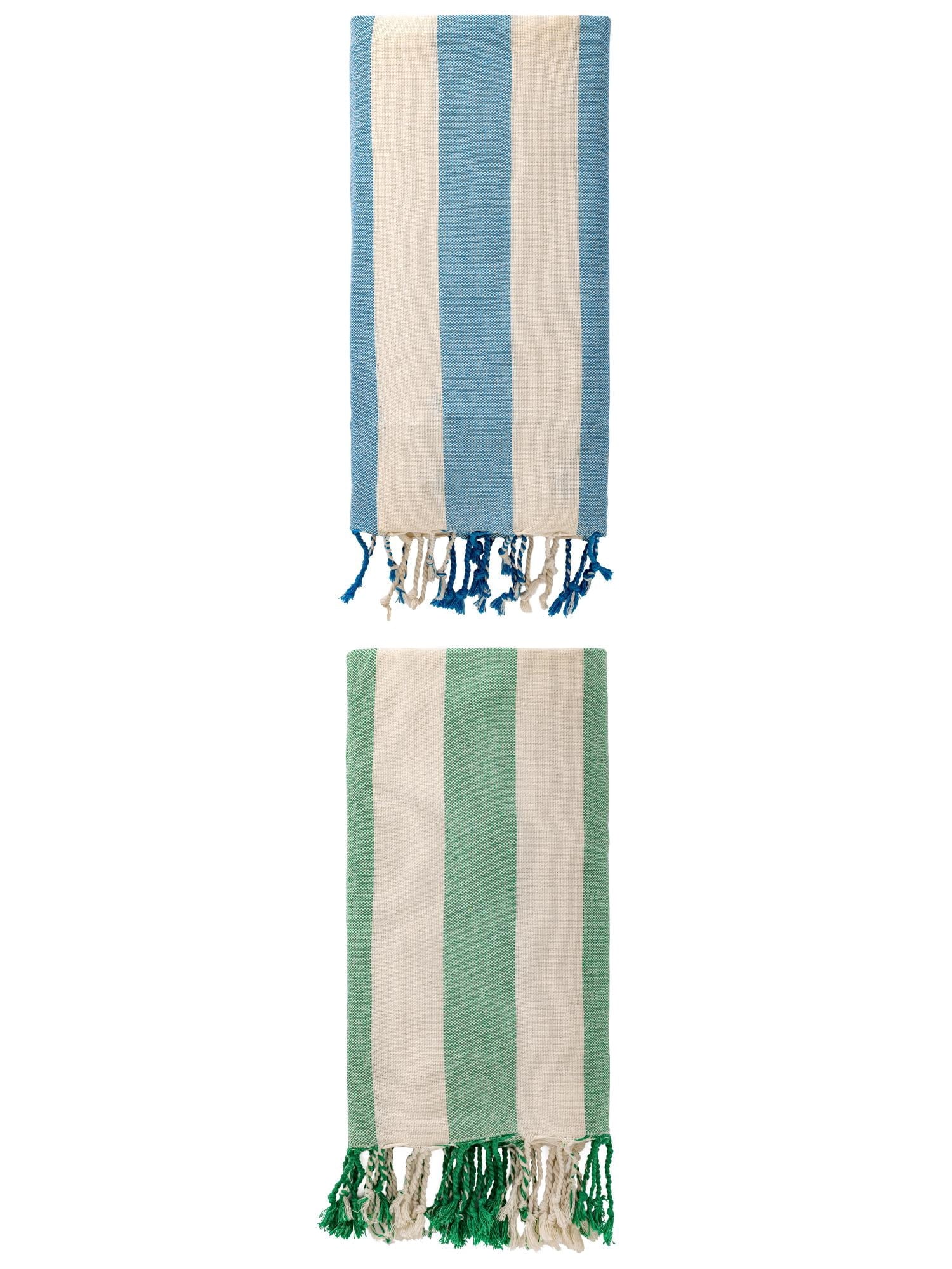 Unique Bargains Stripe Lightweight Absorbent Beach Towel 2 Pack Green/Blue 71"x40"