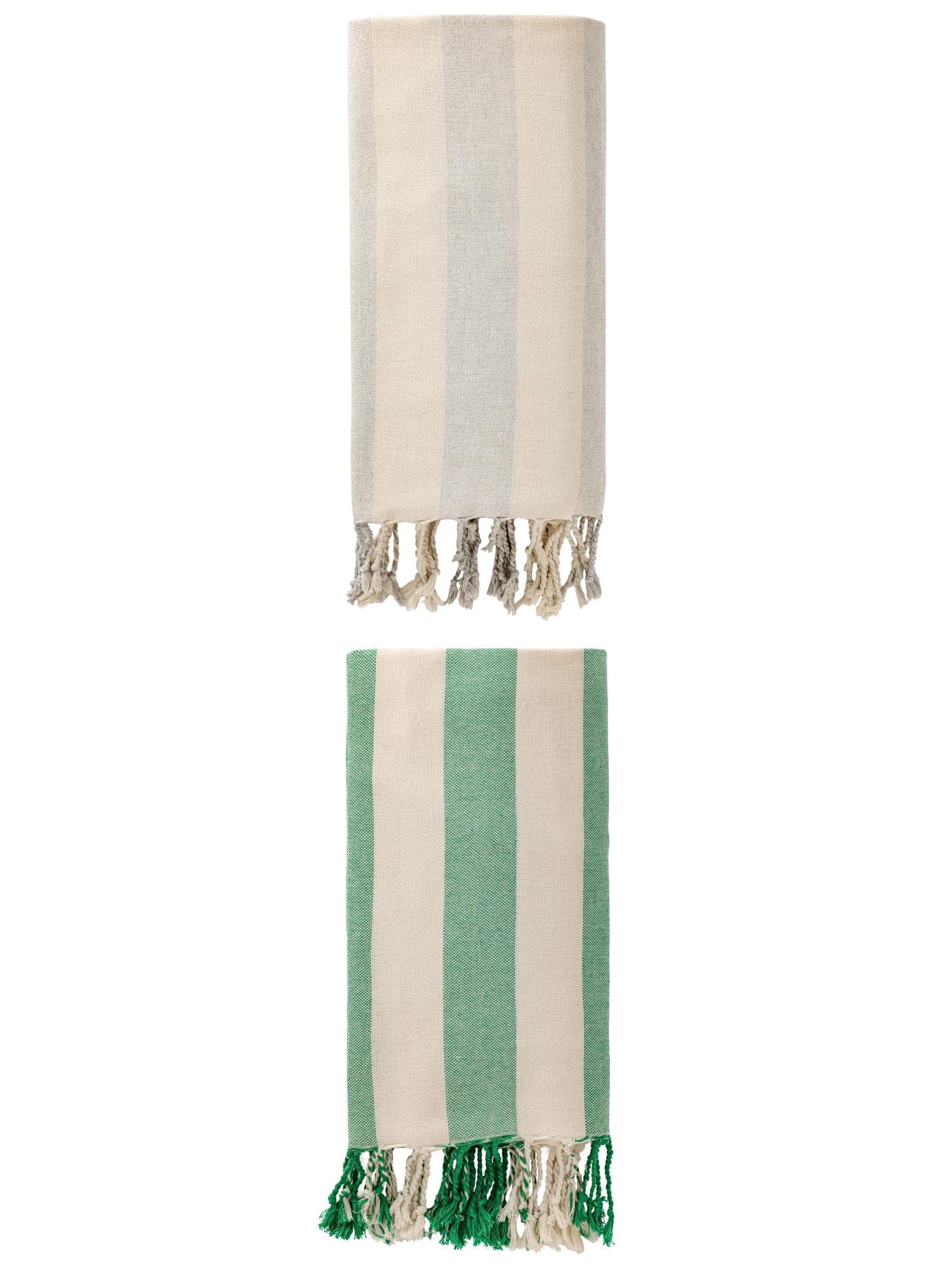Unique Bargains Stripe Lightweight Absorbent Beach Towel 2 Pack Green/Grey 71"x40"