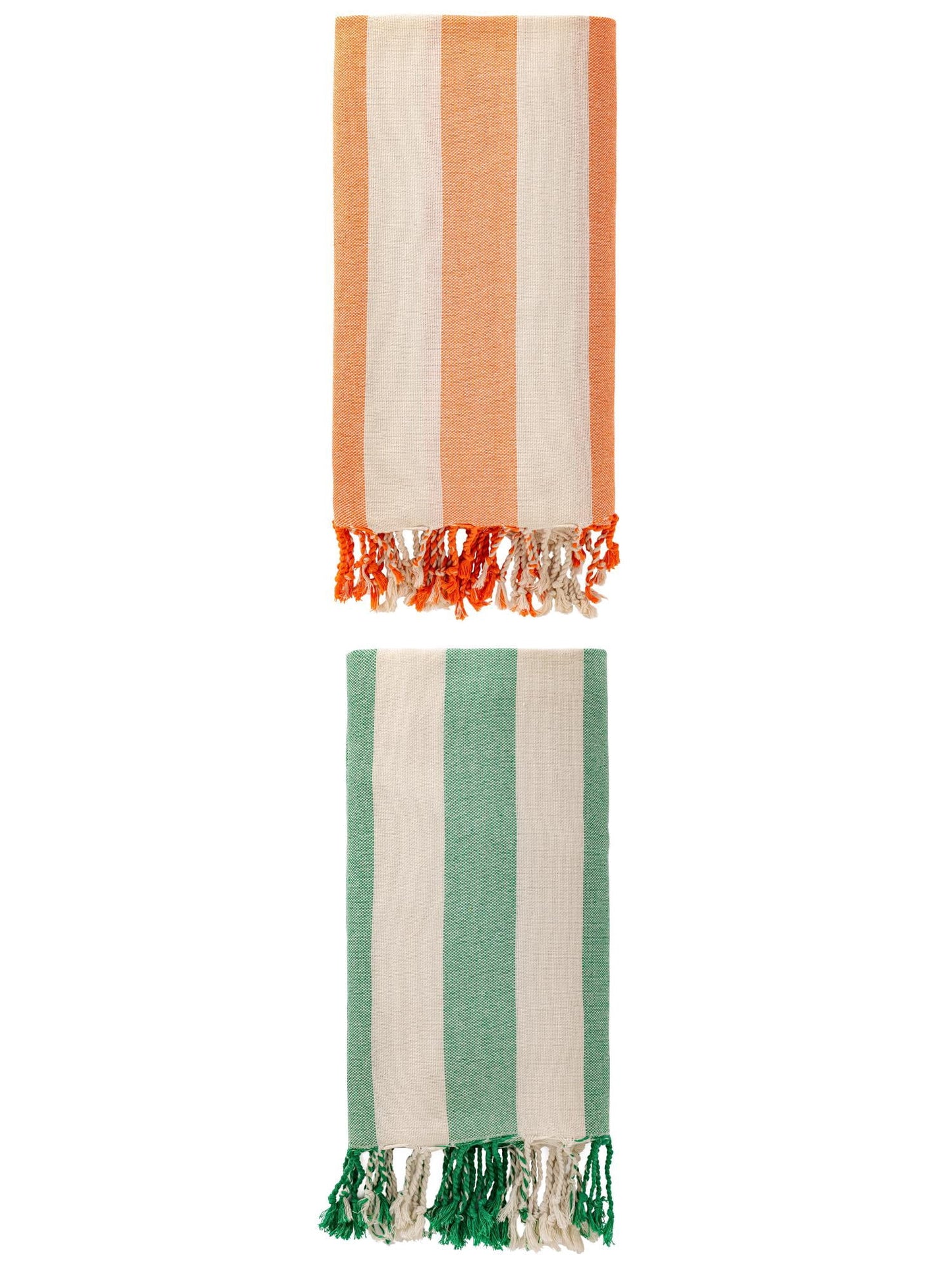 Unique Bargains Stripe Lightweight Absorbent Beach Towel 2 Pack Green/Orange 71"x40"