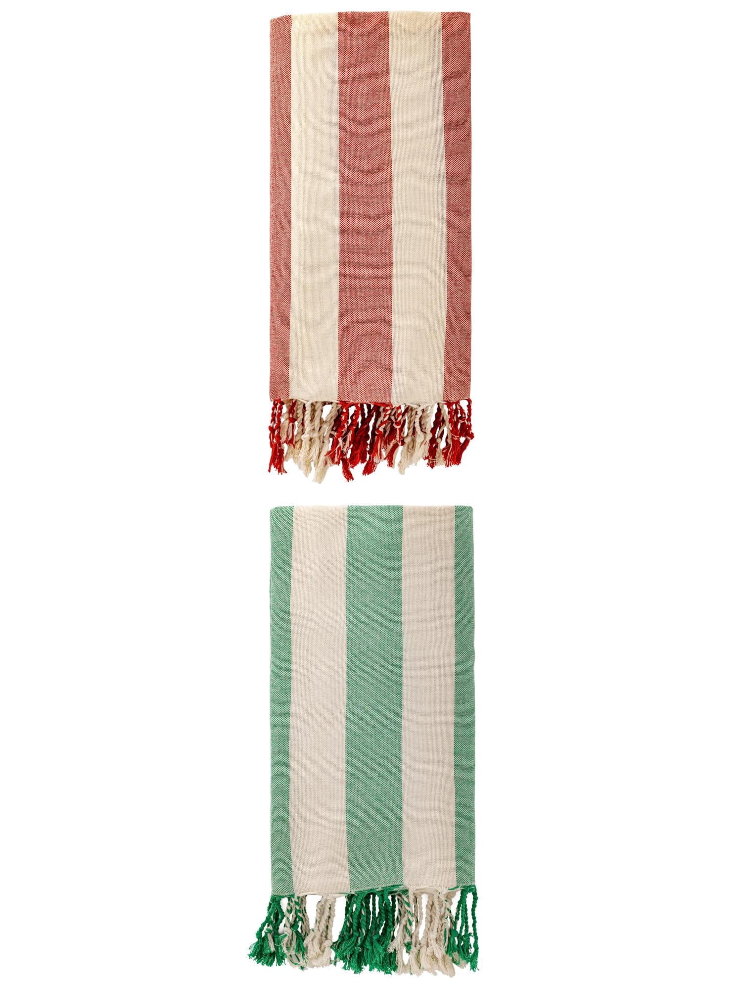 Unique Bargains Stripe Lightweight Absorbent Beach Towel 2 Pack Green/Red 71"x40"