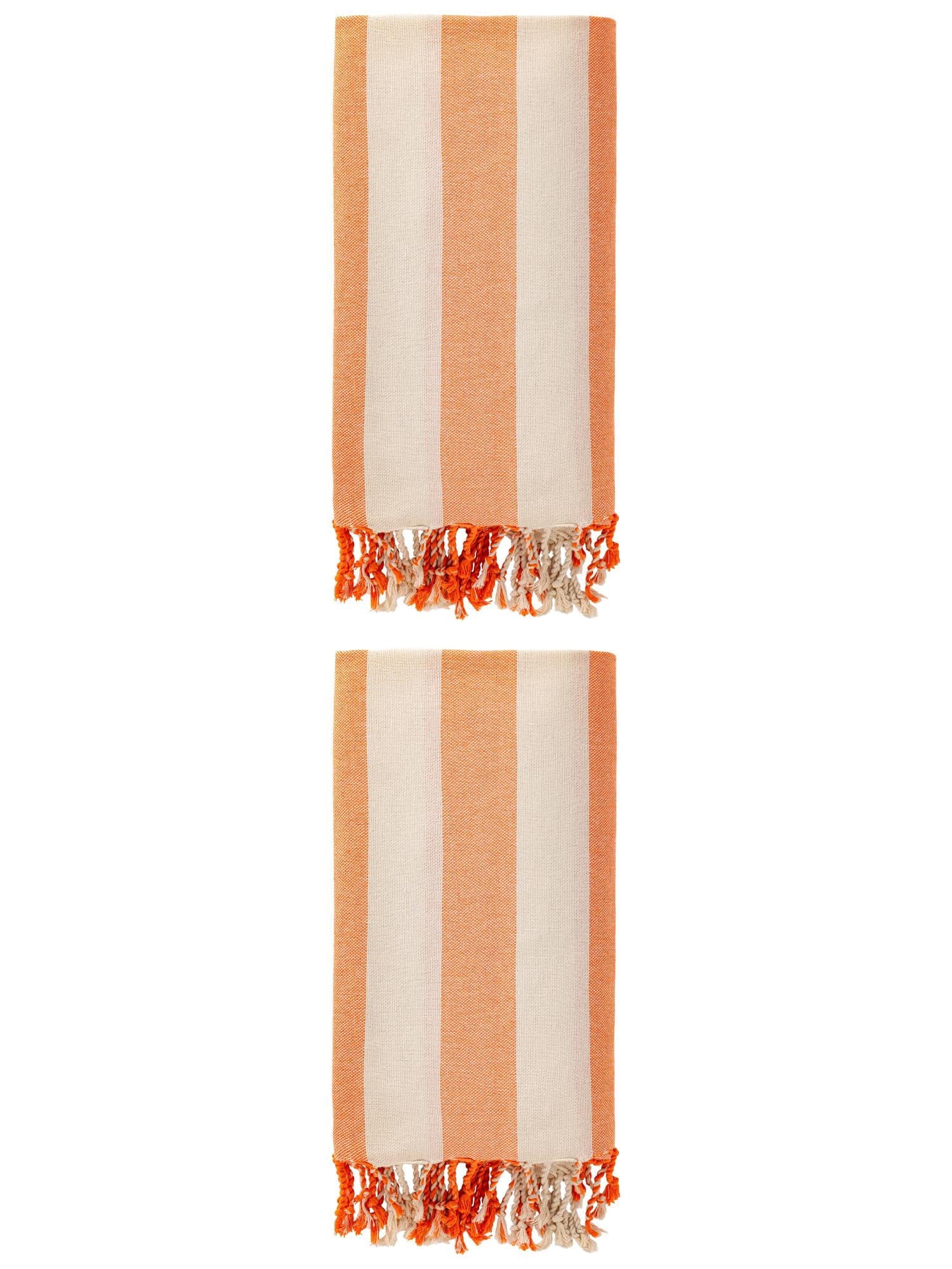 Unique Bargains Stripe Lightweight Absorbent Beach Towel 2 Pack Orange 71"x40"