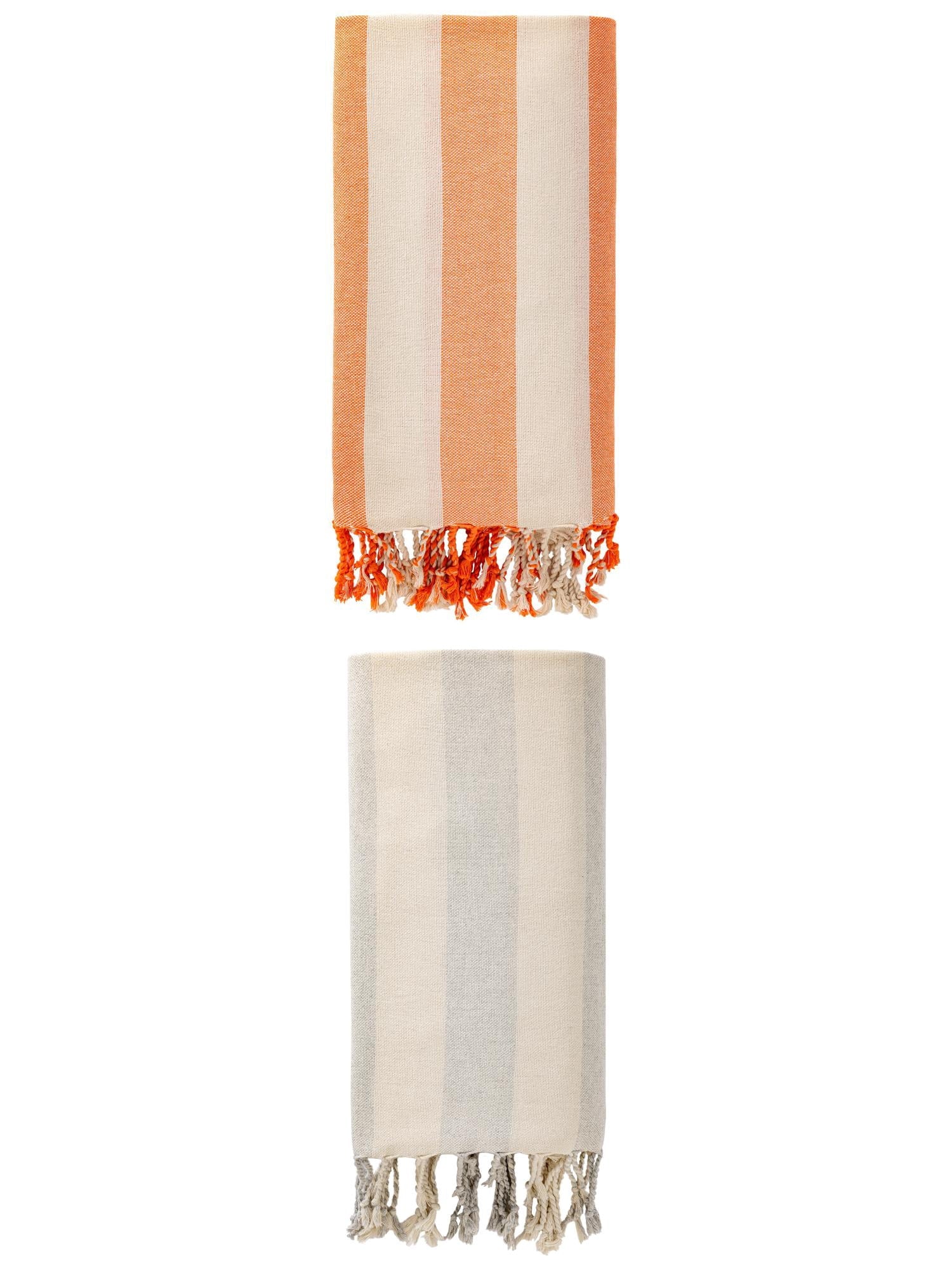Unique Bargains Stripe Lightweight Absorbent Beach Towel 2 Pack Orange/Grey 71"x40"