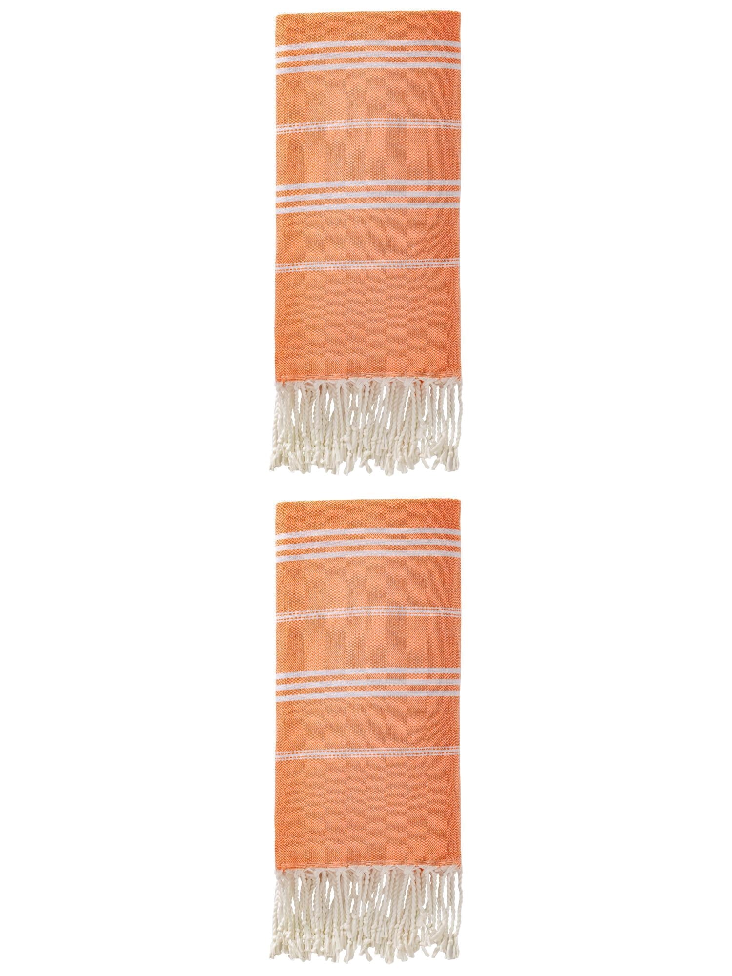 Unique Bargains Stripe Turkish Quick Dry Beach Towel 2 Pack Orange 71"x35"