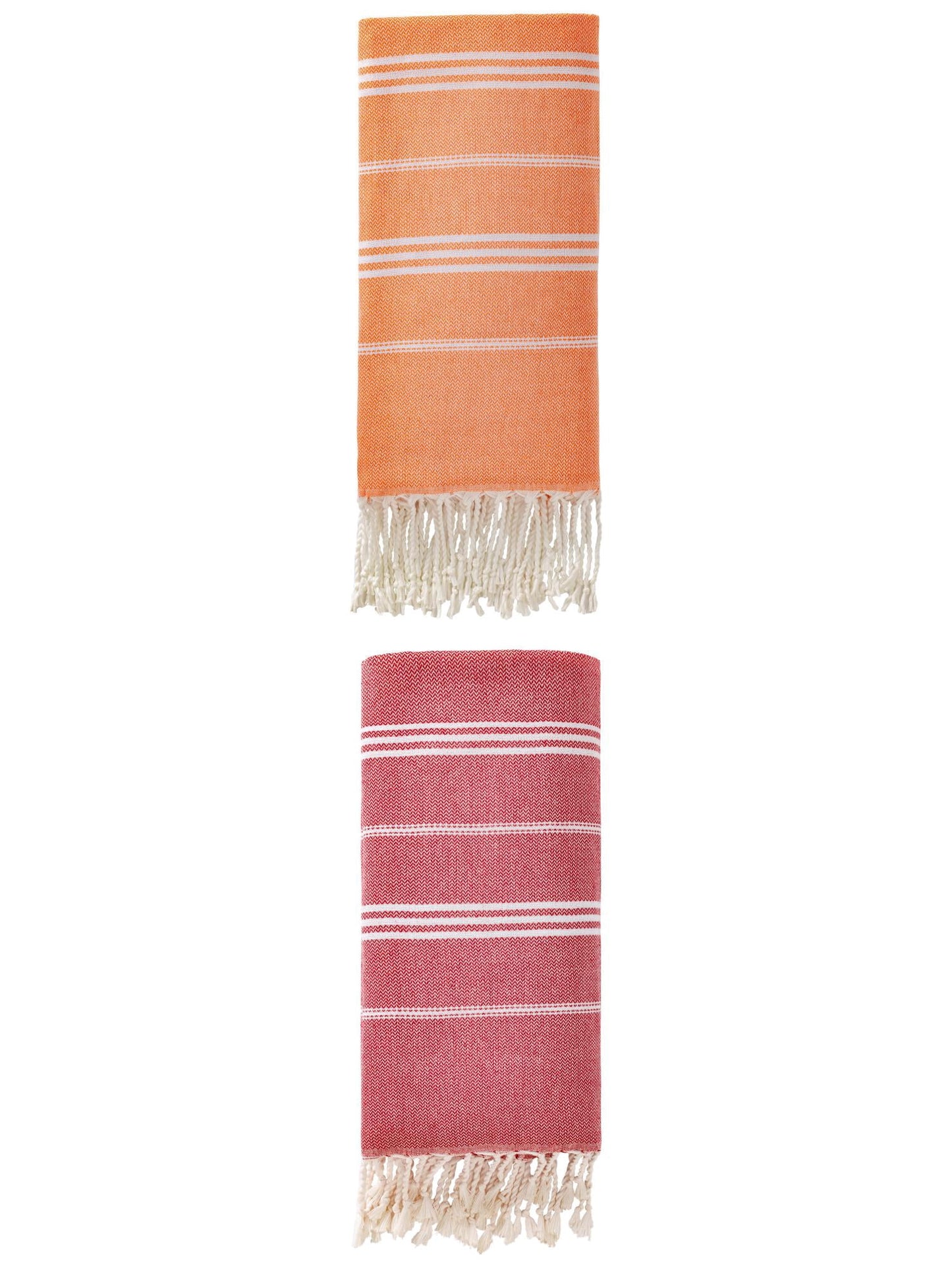 Unique Bargains Stripe Turkish Quick Dry Beach Towel 2 Pack Orange/Red 71"x35"