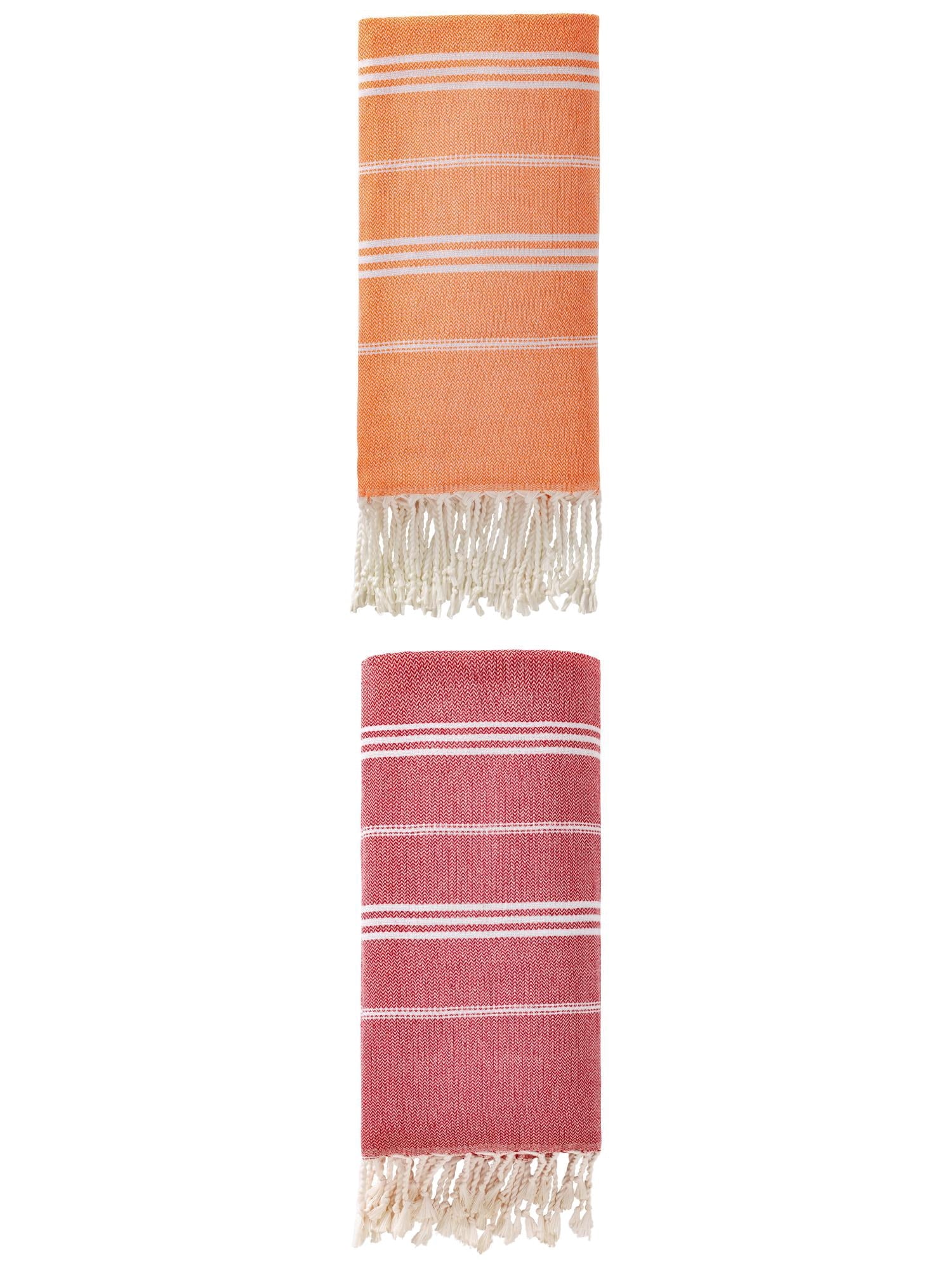 Unique Bargains Stripe Turkish Quick Dry Beach Towel 2 Pack Orange/Red 71"x35"