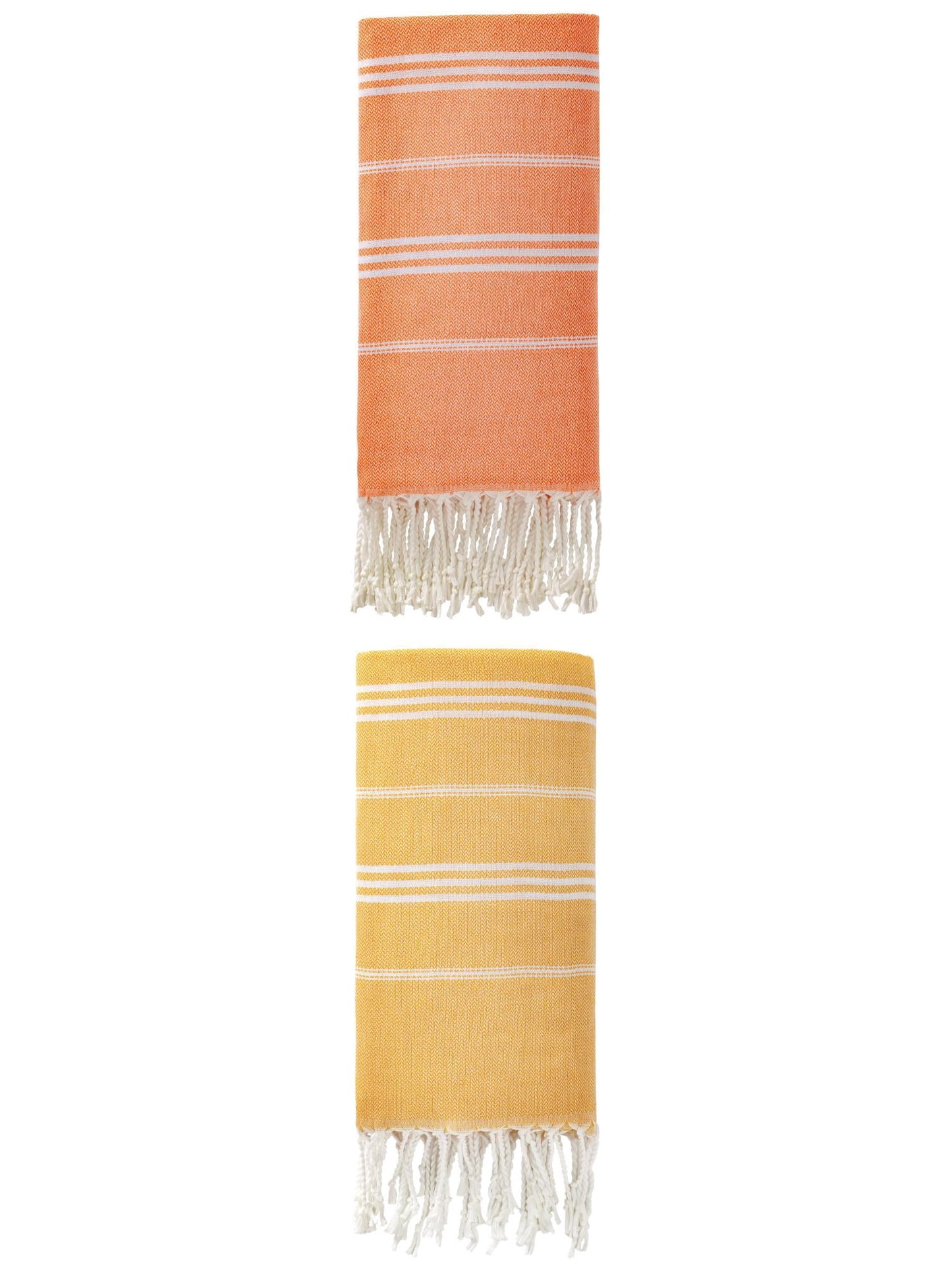 Unique Bargains Stripe Turkish Quick Dry Beach Towel 2 Pack Orange/Yellow 71"x35"