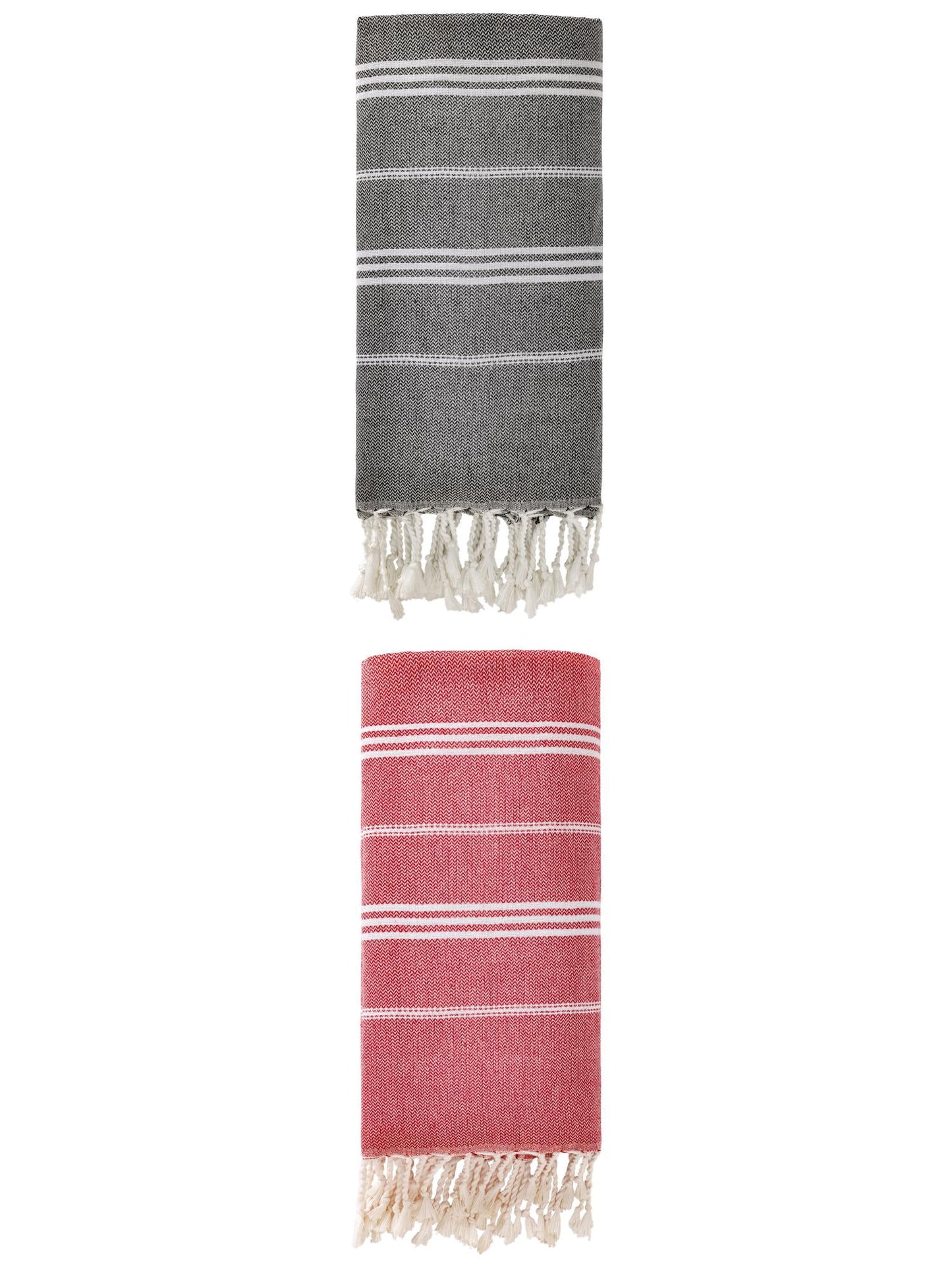 Unique Bargains Stripe Turkish Quick Dry Beach Towel 2 Pack Red/Black 71"x35"