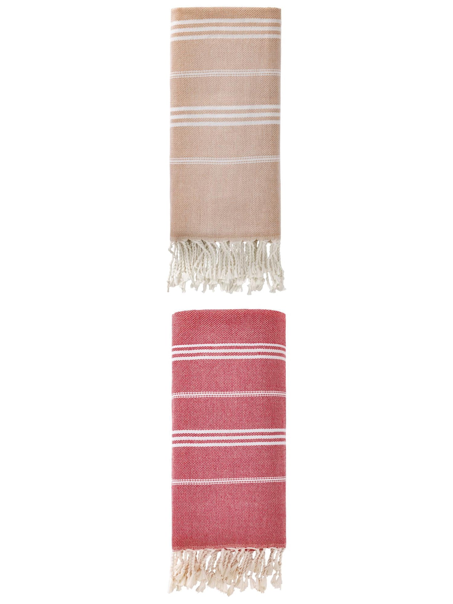 Unique Bargains Stripe Turkish Quick Dry Beach Towel 2 Pack Red/Brown 71"x35"