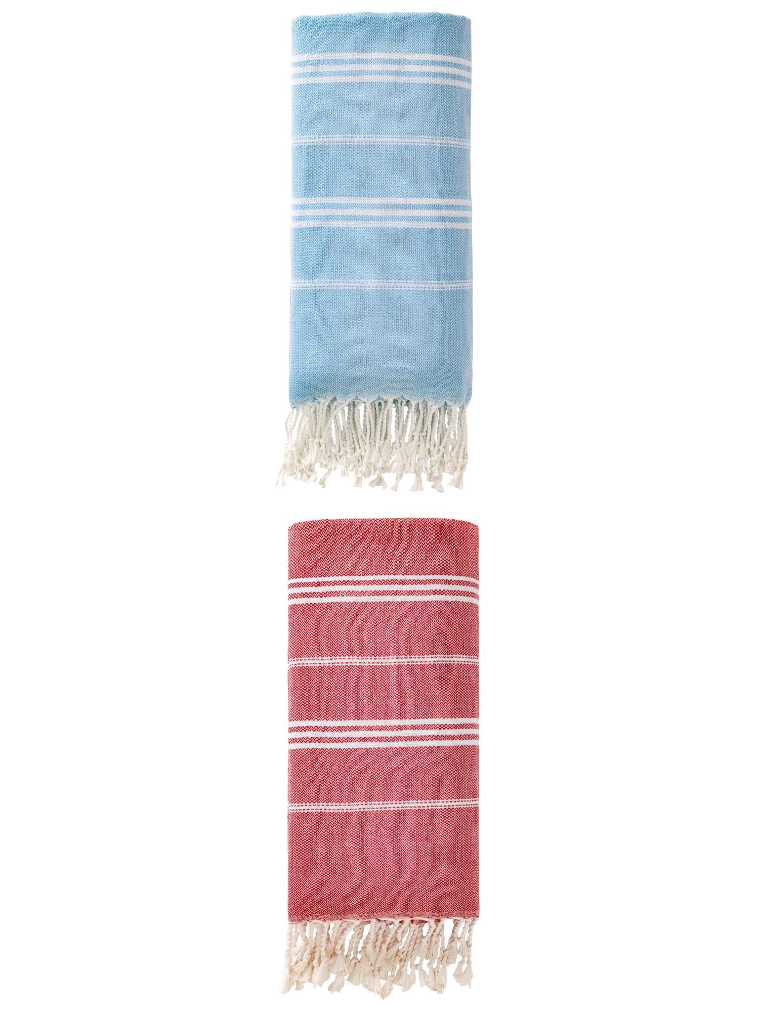 Unique Bargains Stripe Turkish Quick Dry Beach Towel 2 Pack Red/Light Blue 71"x35"