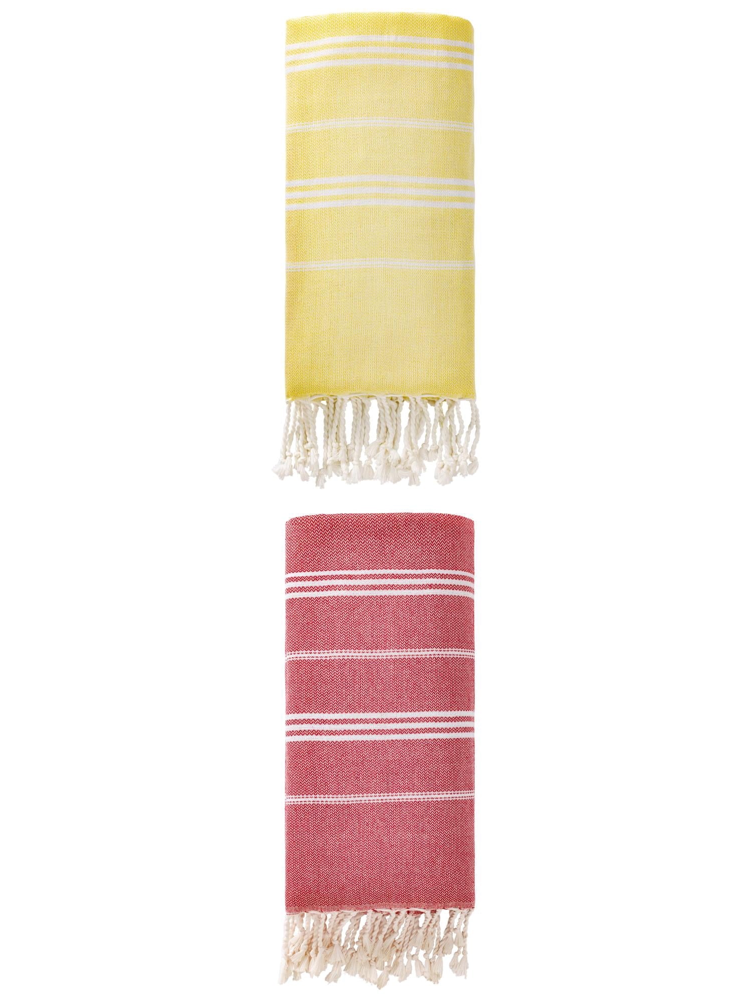 Unique Bargains Stripe Turkish Quick Dry Beach Towel 2 Pack Red/Light Yellow 71"x35"