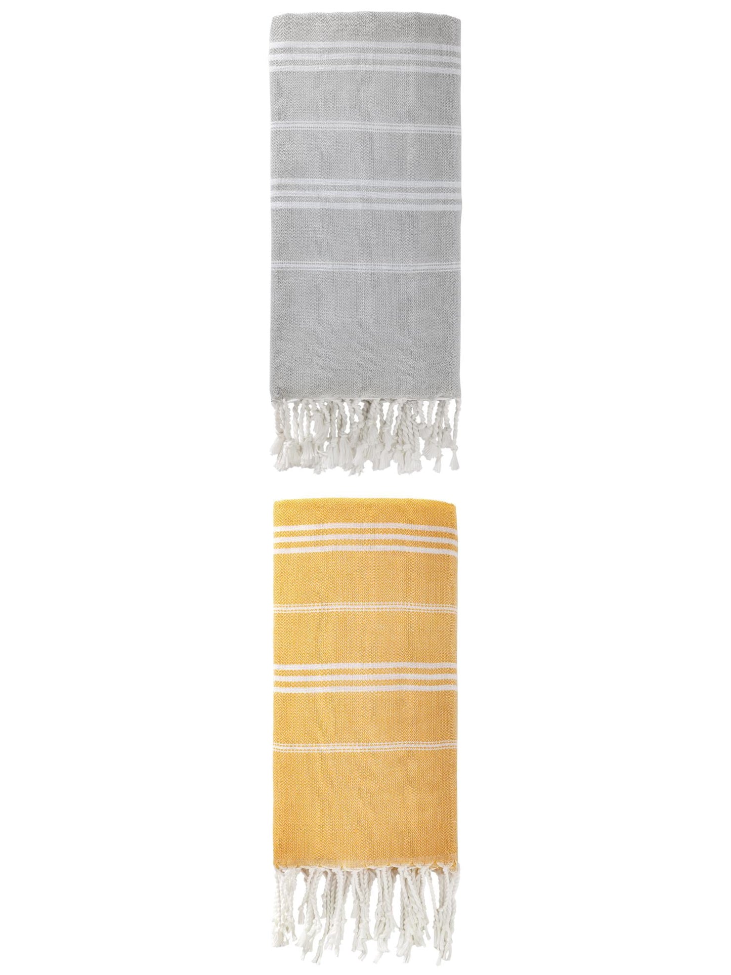 Unique Bargains Stripe Turkish Quick Dry Beach Towel 2 Pack Yellow/Grey 71"x35"