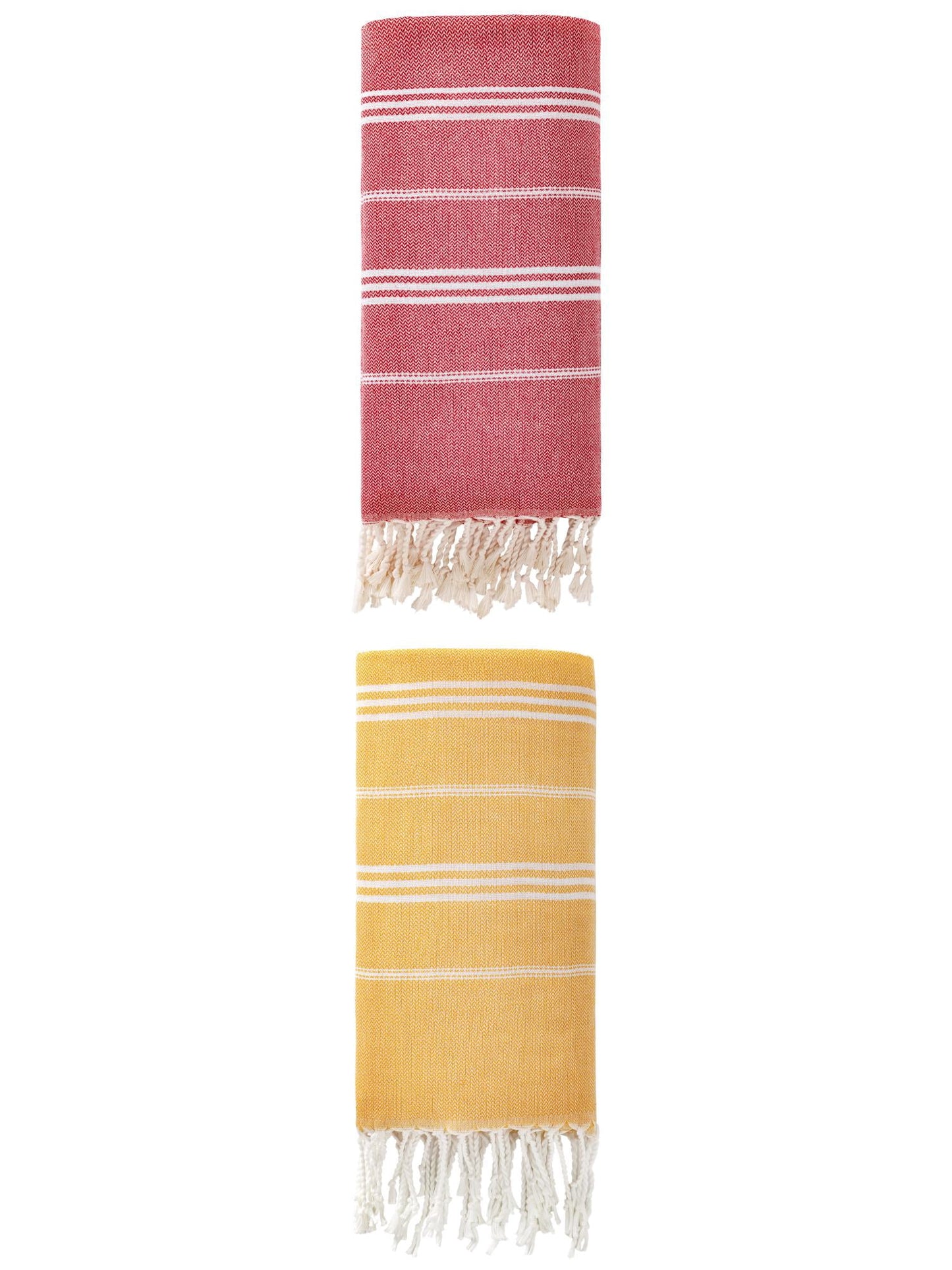 Unique Bargains Stripe Turkish Quick Dry Beach Towel 2 Pack Yellow/Red 71"x35"
