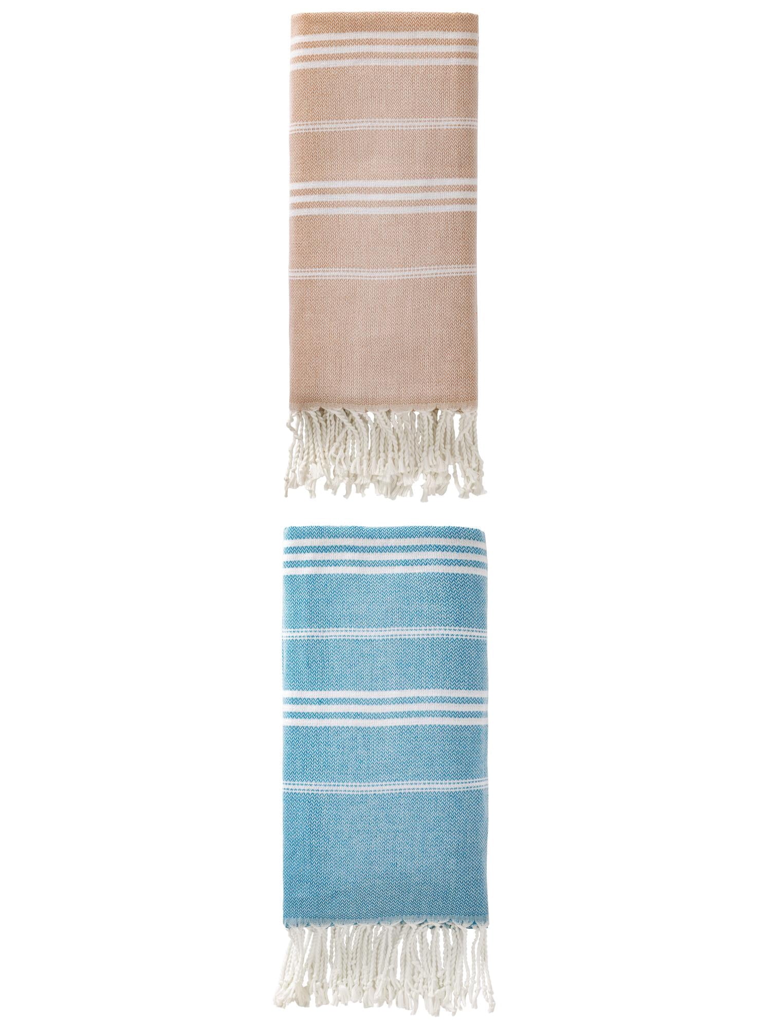 Unique Bargains Stripe Turkish Sand Free Beach Towel 2 Pack Blue/Brown 71"x35"