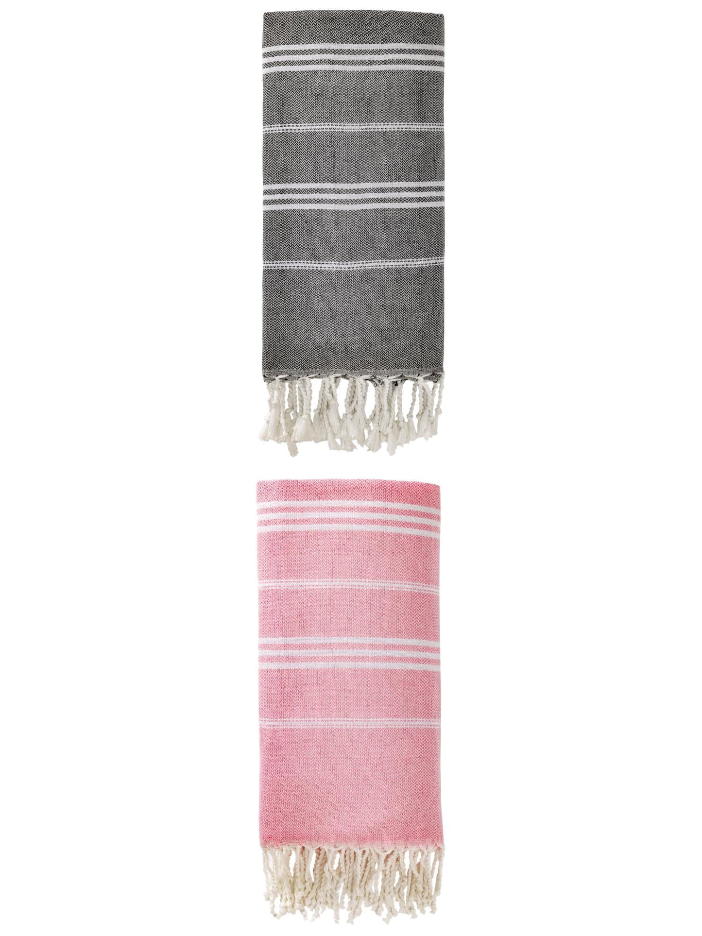 Unique Bargains Stripe Turkish Sand Free Towel 2 Pack Black/Pink 71"x35"