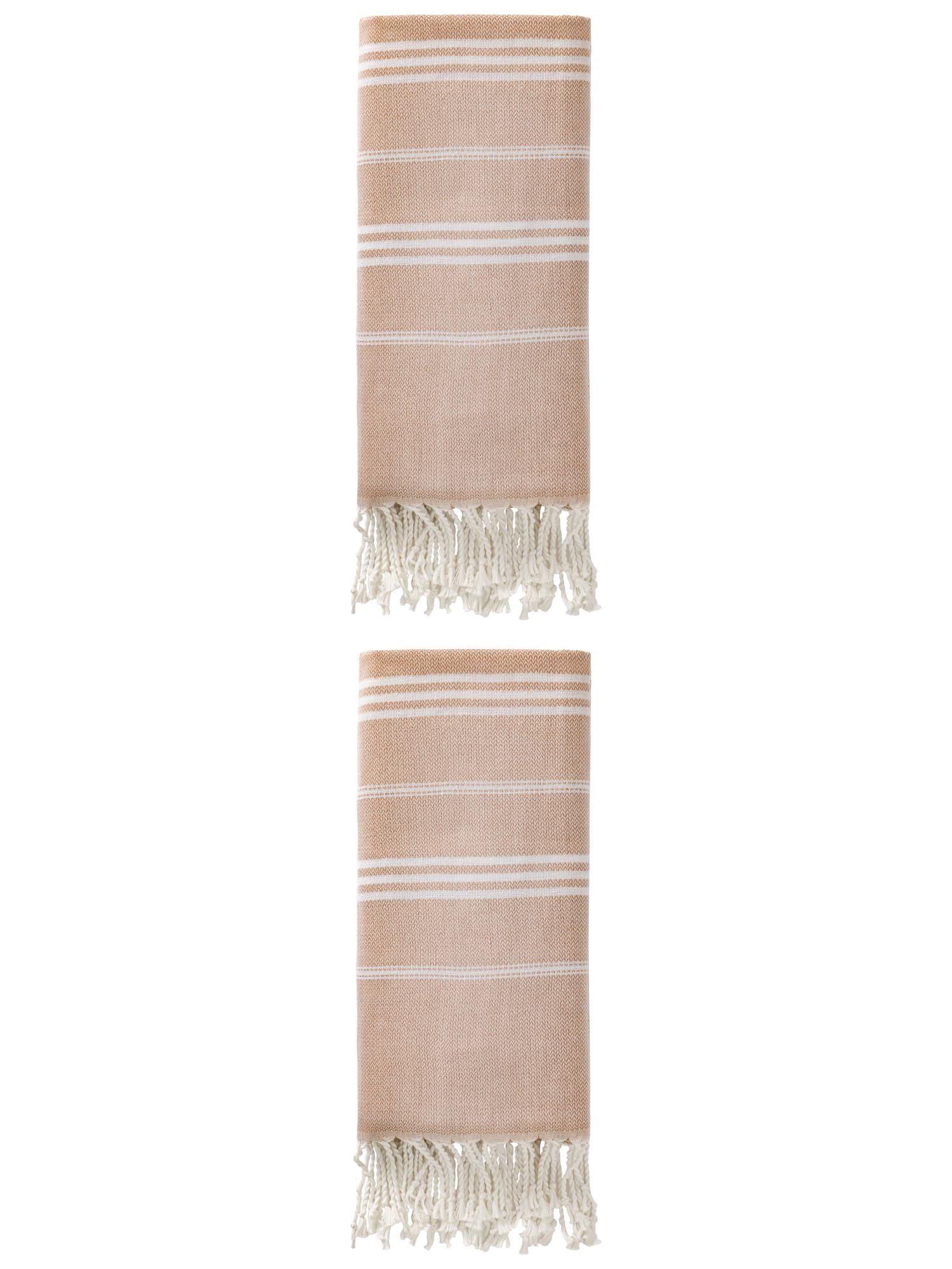 Unique Bargains Stripe Turkish Sand Free Towel 2 Pack Brown 71"x35"