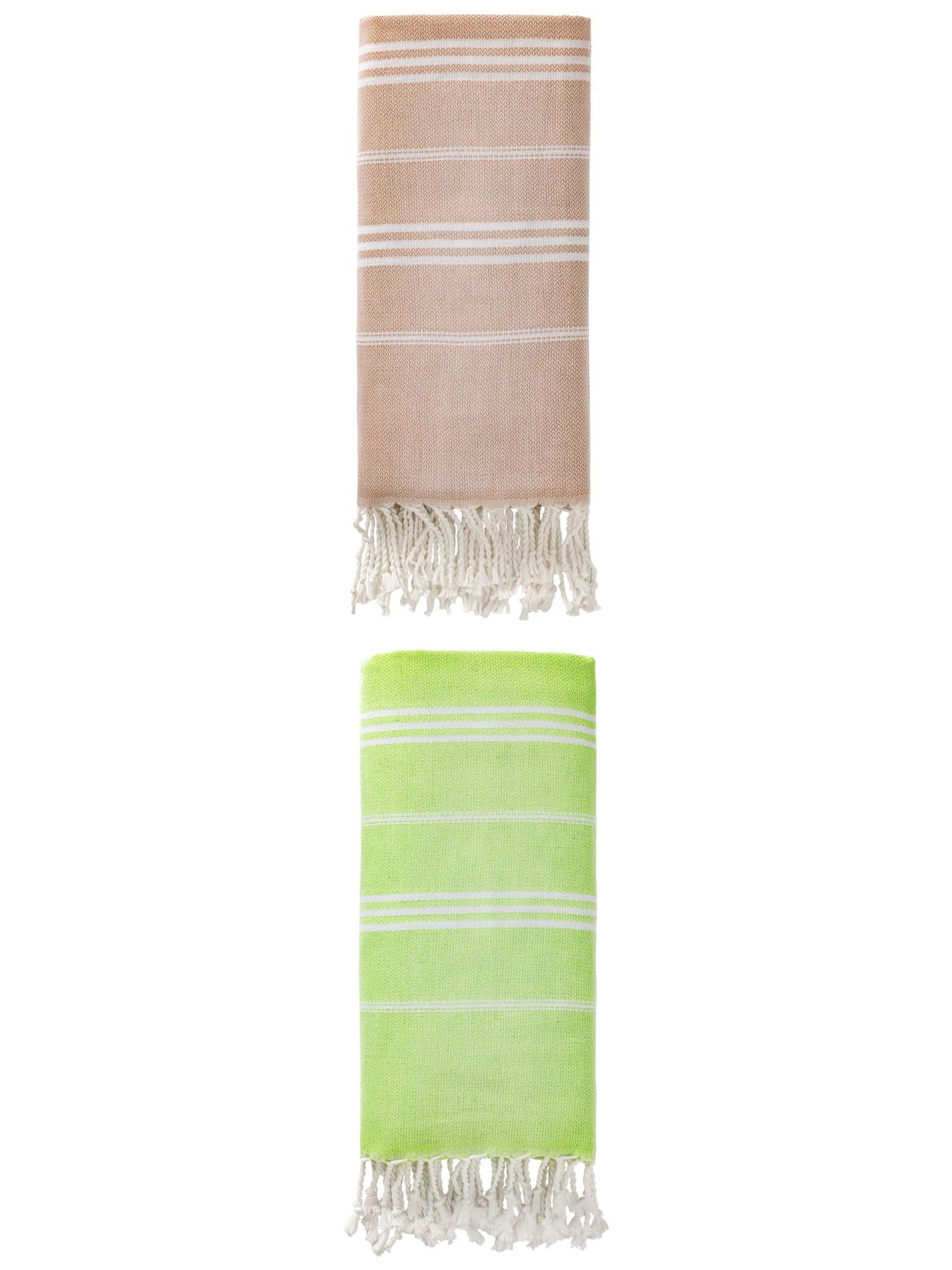 Unique Bargains Stripe Turkish Sand Free Towel 2 Pack Brown/Light Green 71"x35"