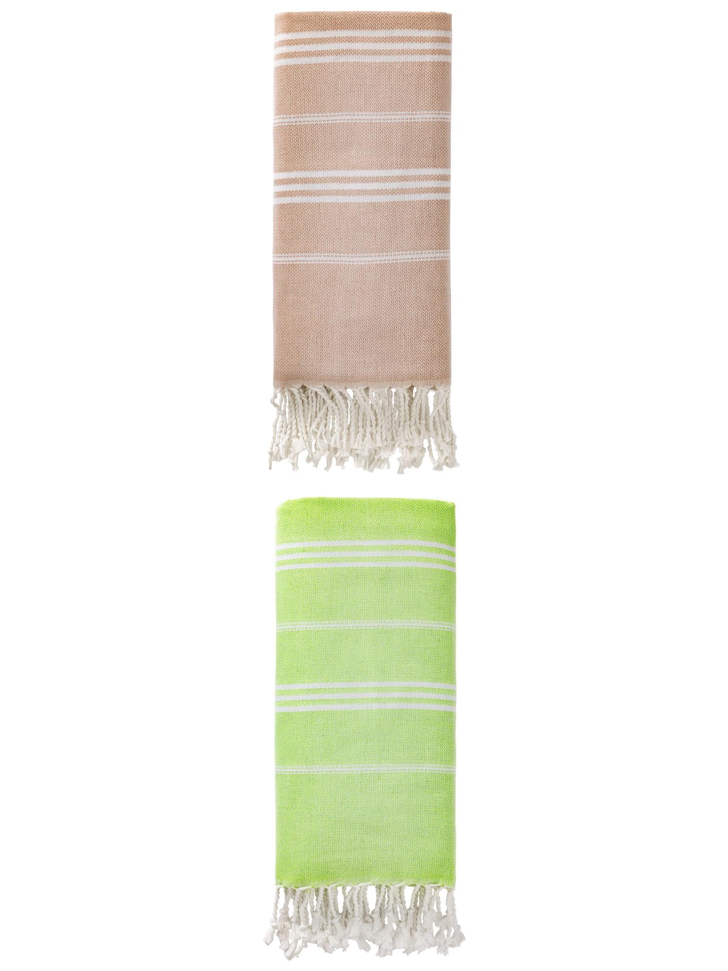 Unique Bargains Stripe Turkish Sand Free Towel 2 Pack Brown/Light Green 71"x35"