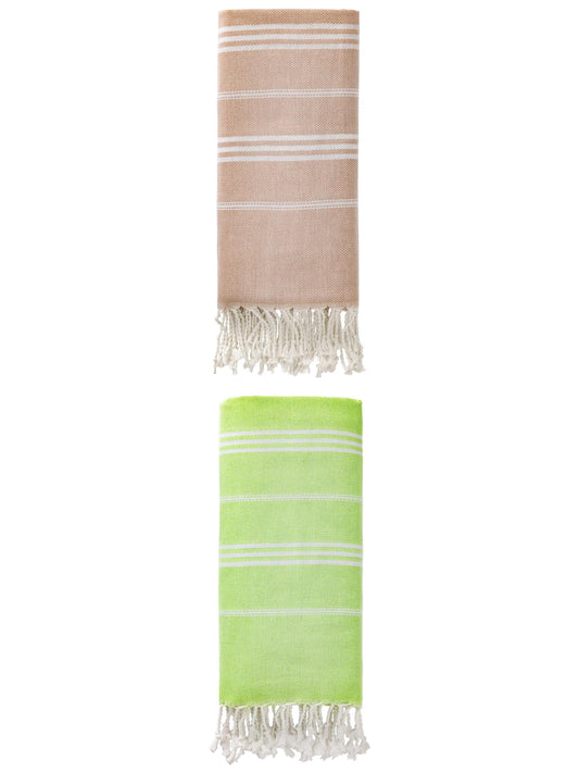 Unique Bargains Stripe Turkish Sand Free Towel 2 Pack Brown/Light Green 71"x35"