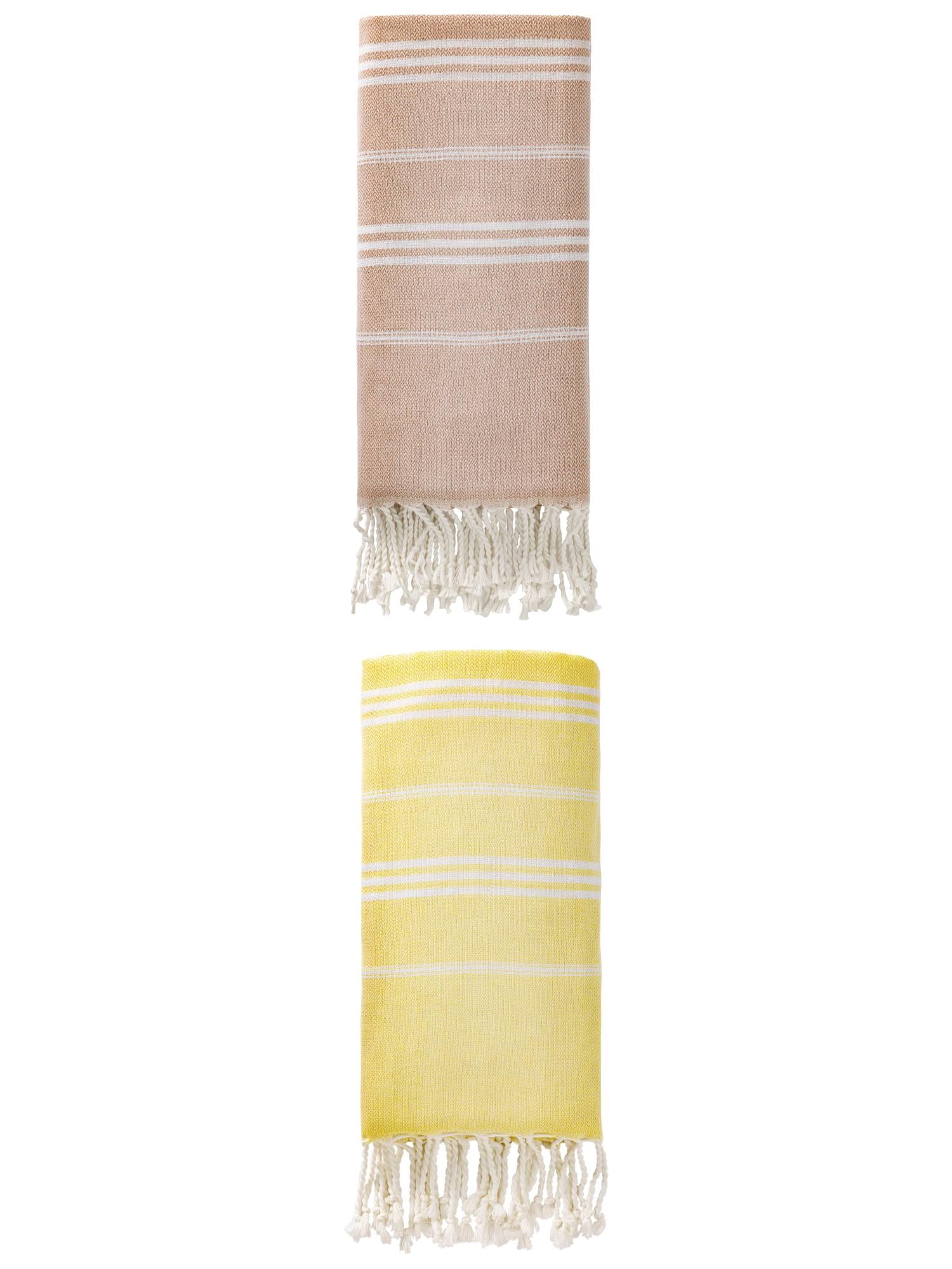Unique Bargains Stripe Turkish Sand Free Towel 2 Pack Brown/Light Yellow 71"x35"