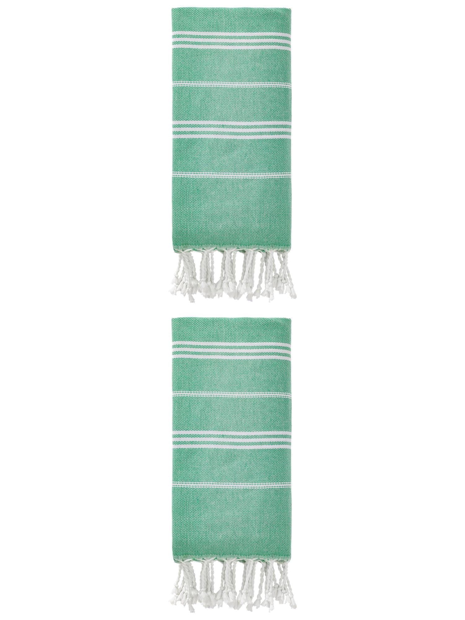 Unique Bargains Stripe Turkish Sand Free Towel 2 Pack Green 71"x35"