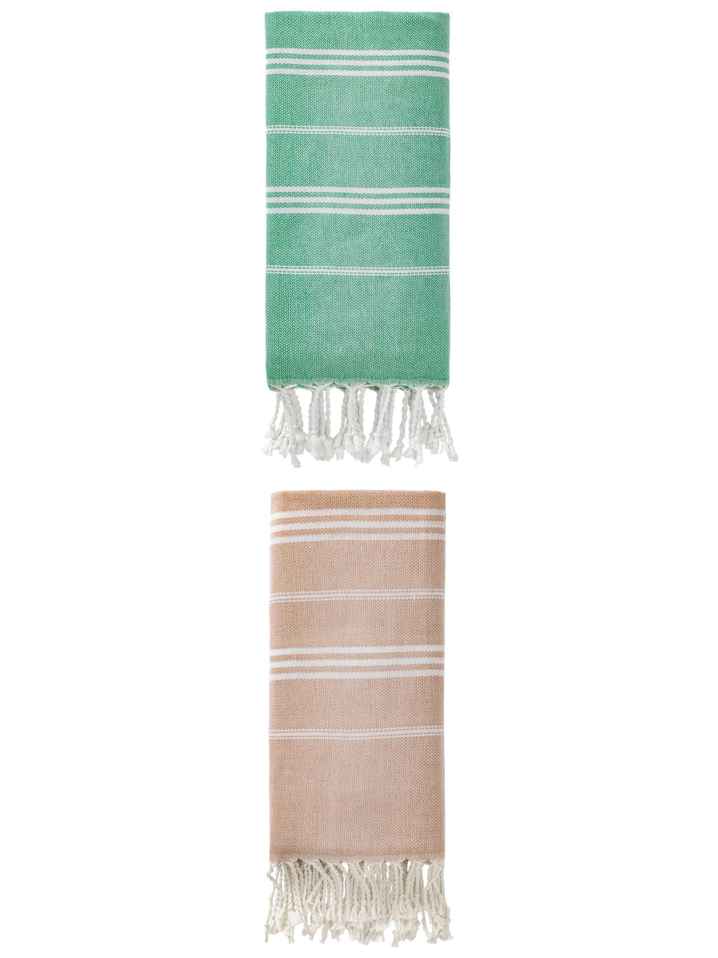 Unique Bargains Stripe Turkish Sand Free Towel 2 Pack Green/Brown 71"x35"