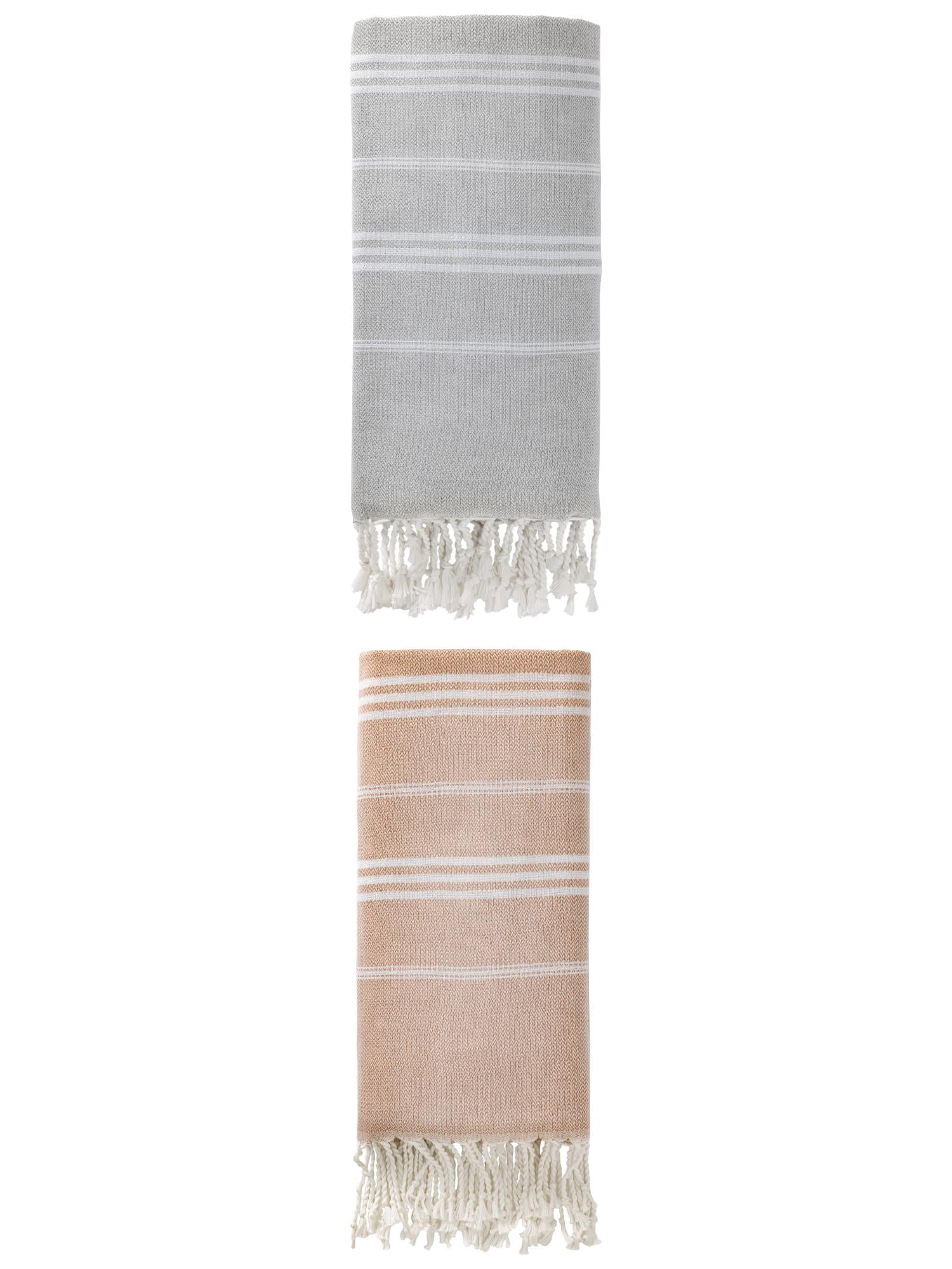 Unique Bargains Stripe Turkish Sand Free Towel 2 Pack Grey/Brown 71"x35"