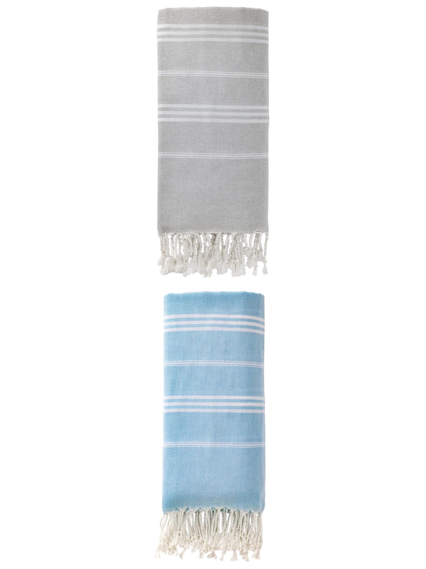 Unique Bargains Stripe Turkish Sand Free Towel 2 Pack Grey/Light Blue 71"x35"