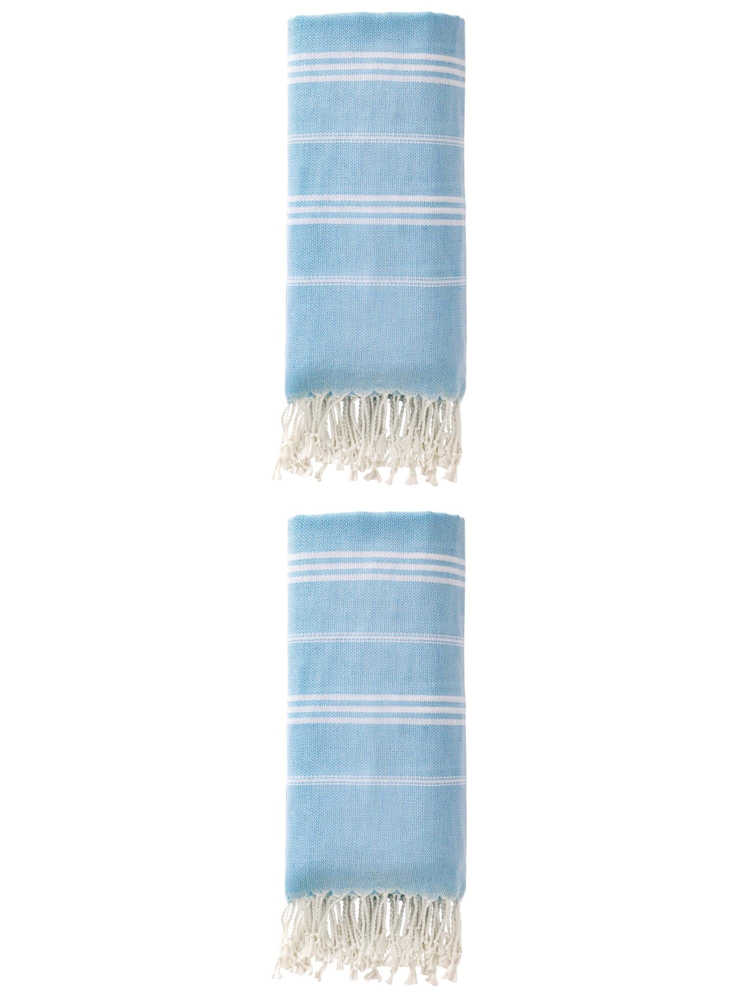 Unique Bargains Stripe Turkish Sand Free Towel 2 Pack Light Blue 71"x35"