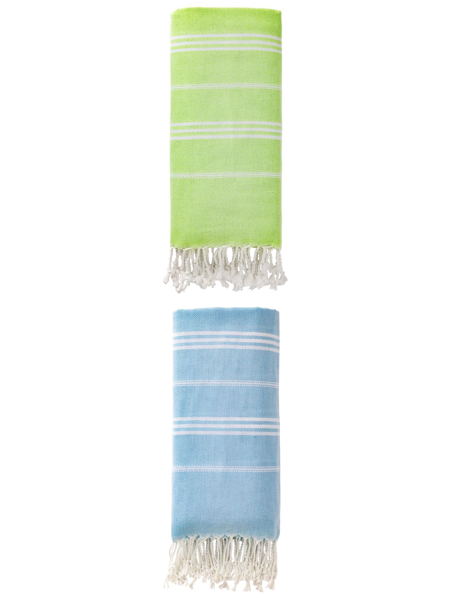 Unique Bargains Stripe Turkish Sand Free Towel 2 Pack Light Green/Light Blue 71"x35"