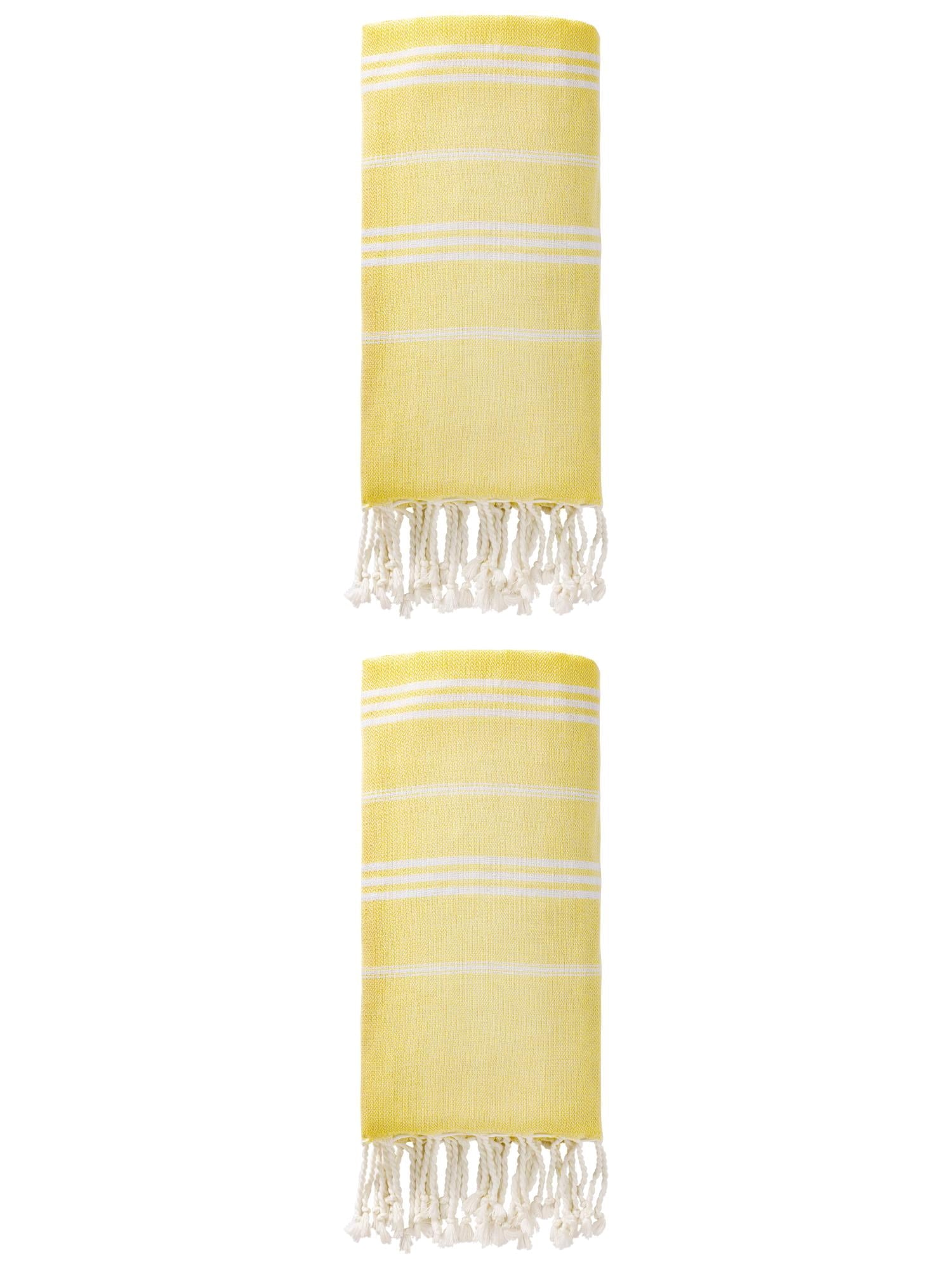 Unique Bargains Stripe Turkish Sand Free Towel 2 Pack Light Yellow 71"x35"