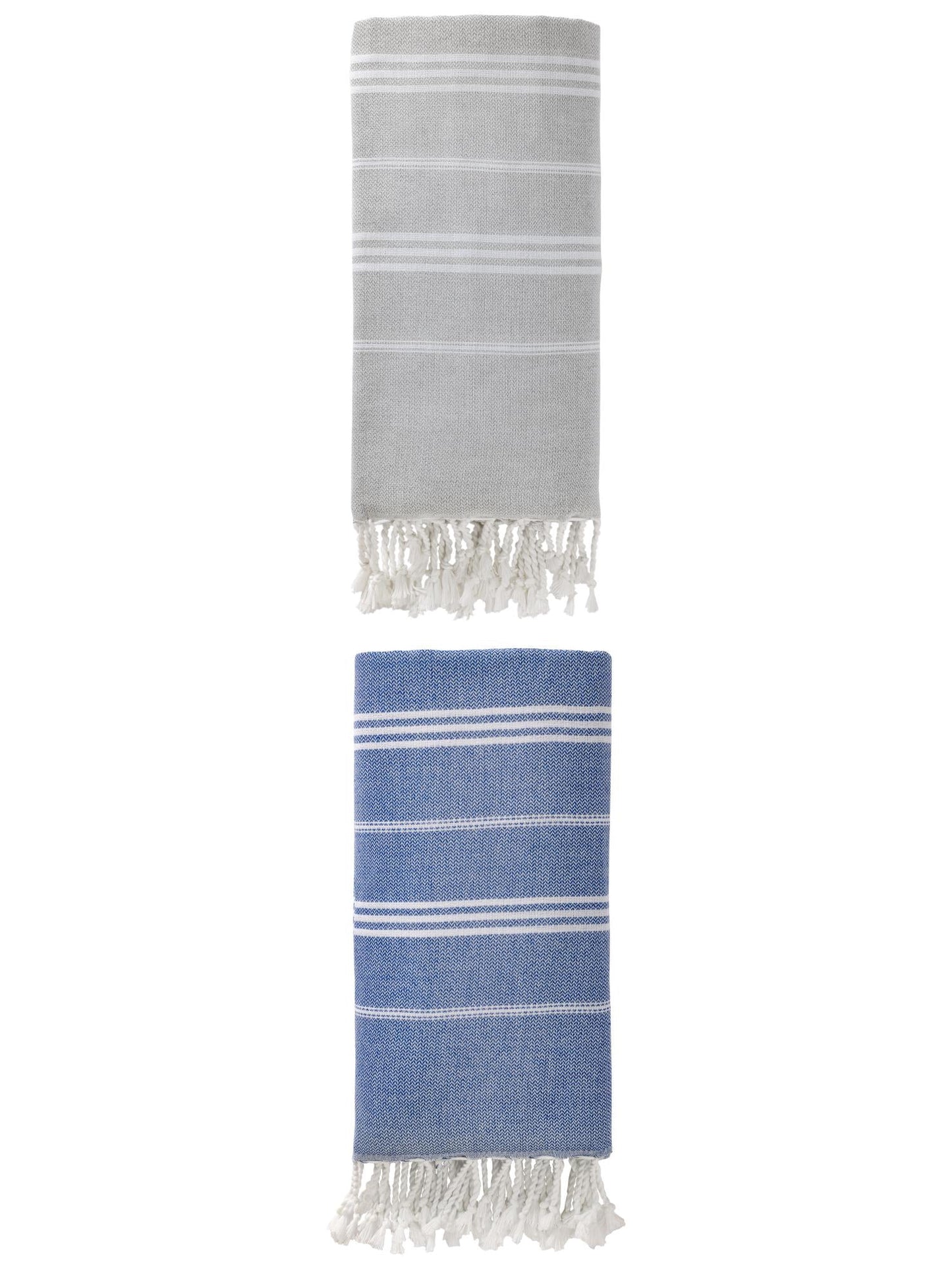 Unique Bargains Stripe Turkish Sand Free Towel 2 Pack Royal Blue/Grey 71"x35"