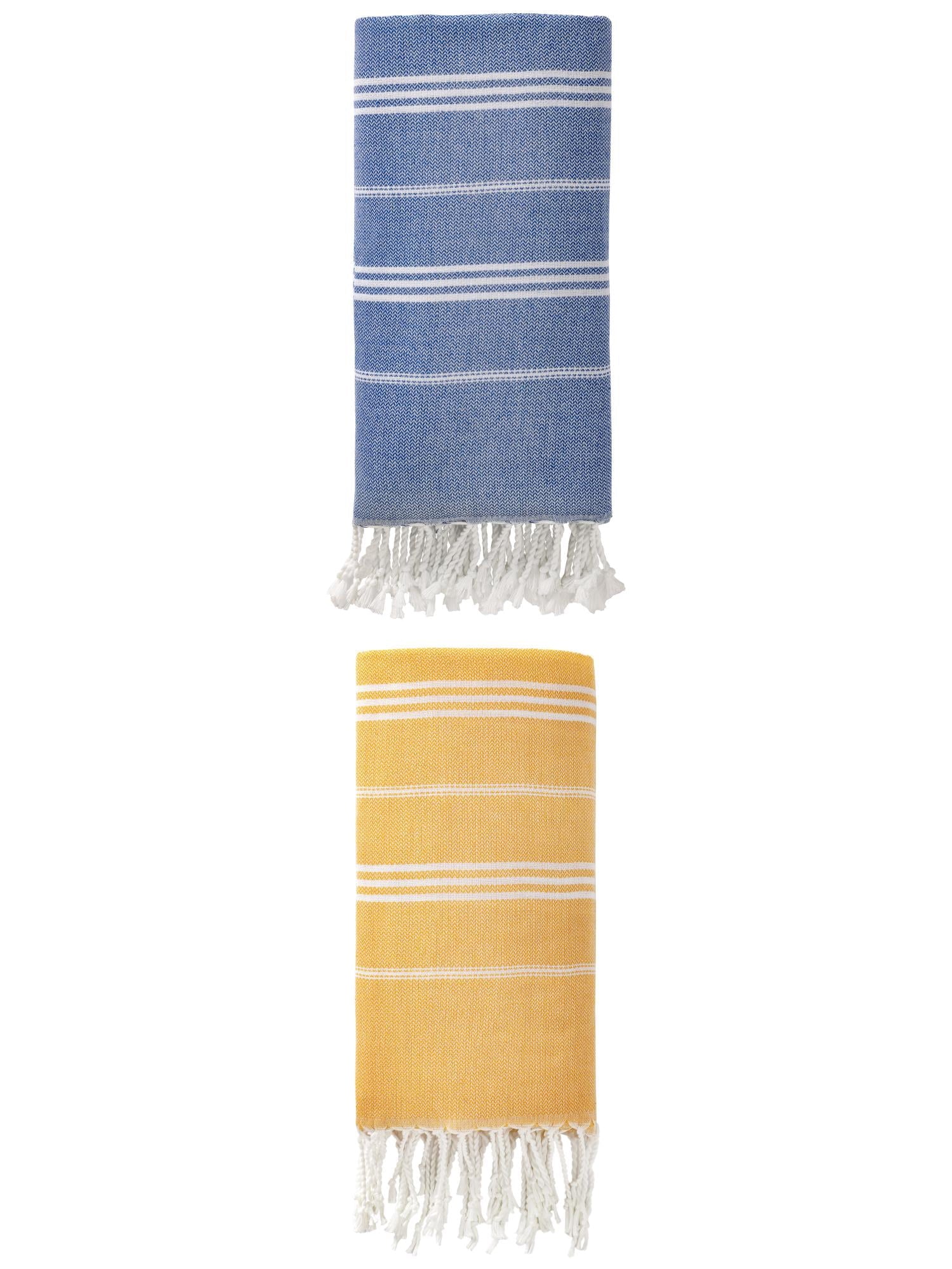 Unique Bargains Stripe Turkish Sand Free Towel 2 Pack Royal Blue/Yellow 71"x35"